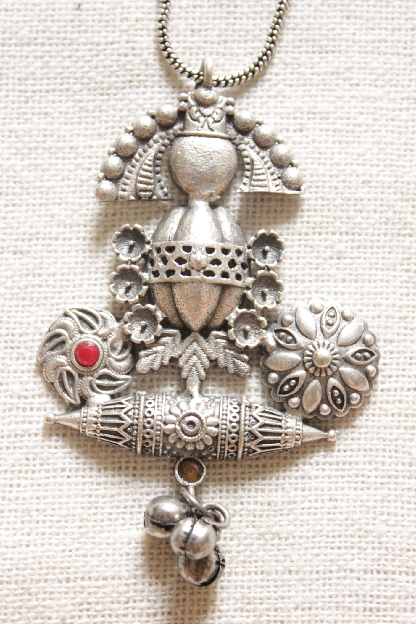 Premium Oxidised Finish Abstract Shape Pendant Petite Silver Chain Necklace