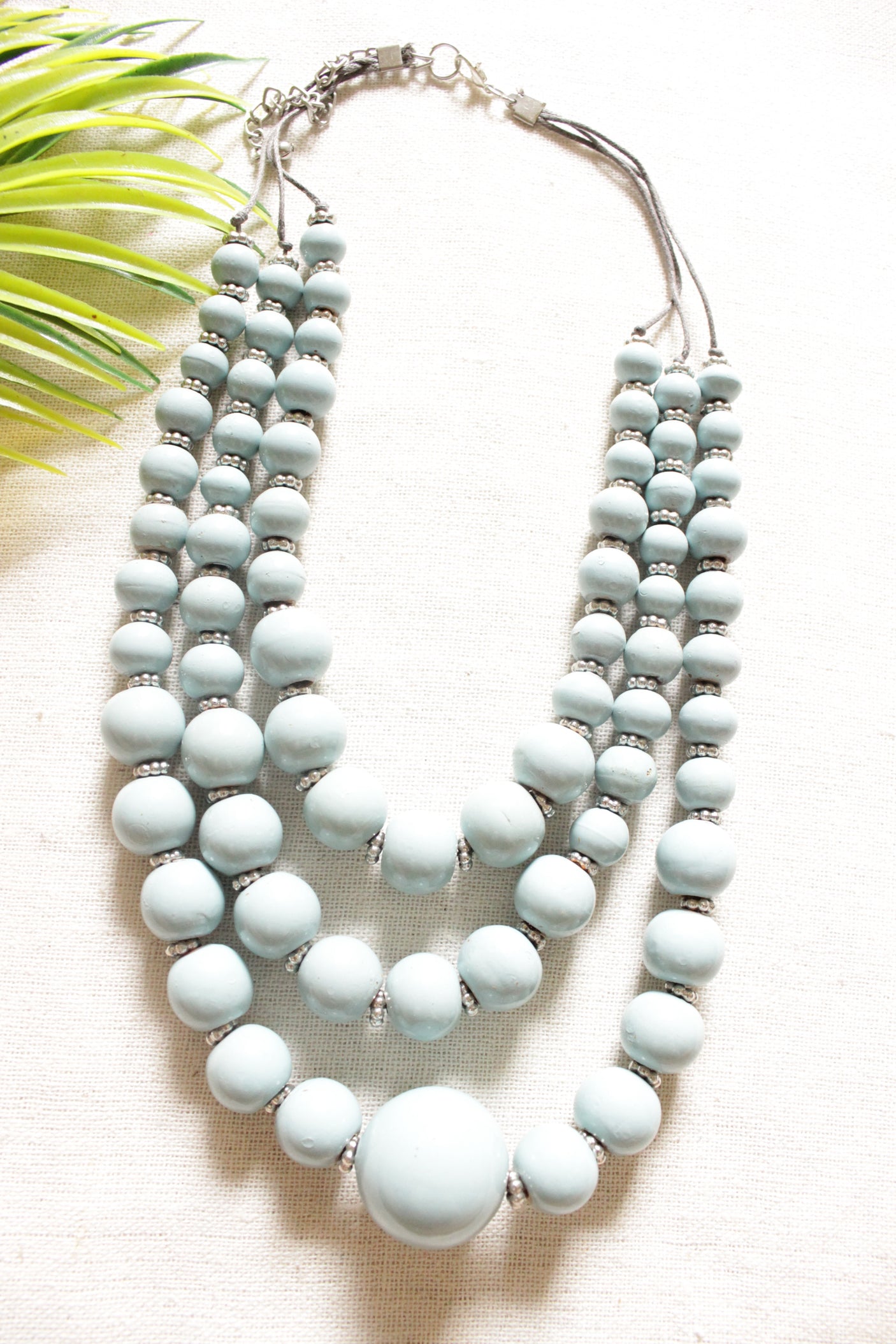 Blue Circular Acrylic Beads 3 Layer Necklace Rope and Chain Closure Necklace