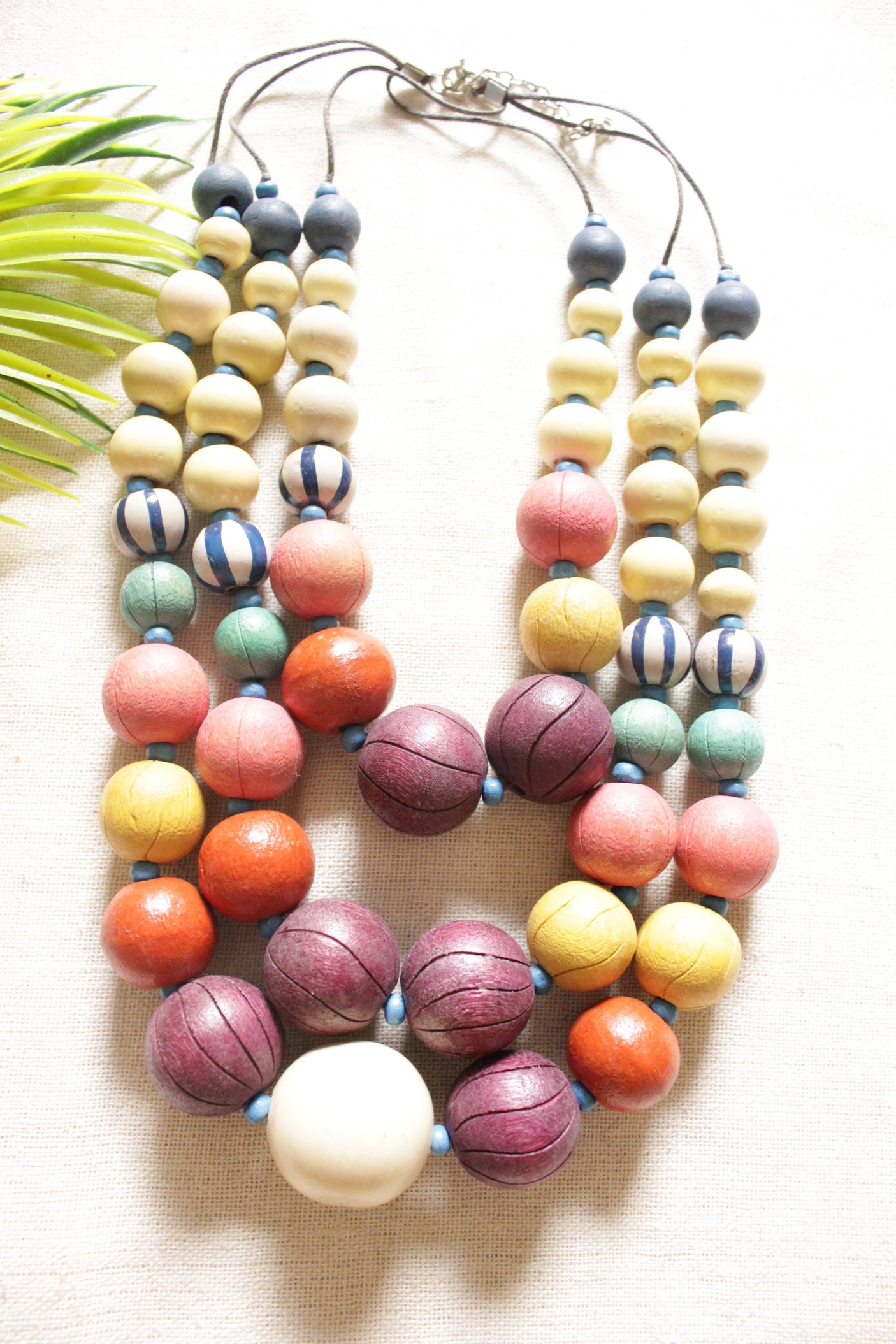 Vibrant Multi-Color Circular Acrylic Beads 3 Layer Necklace Rope and Chain Closure Necklace