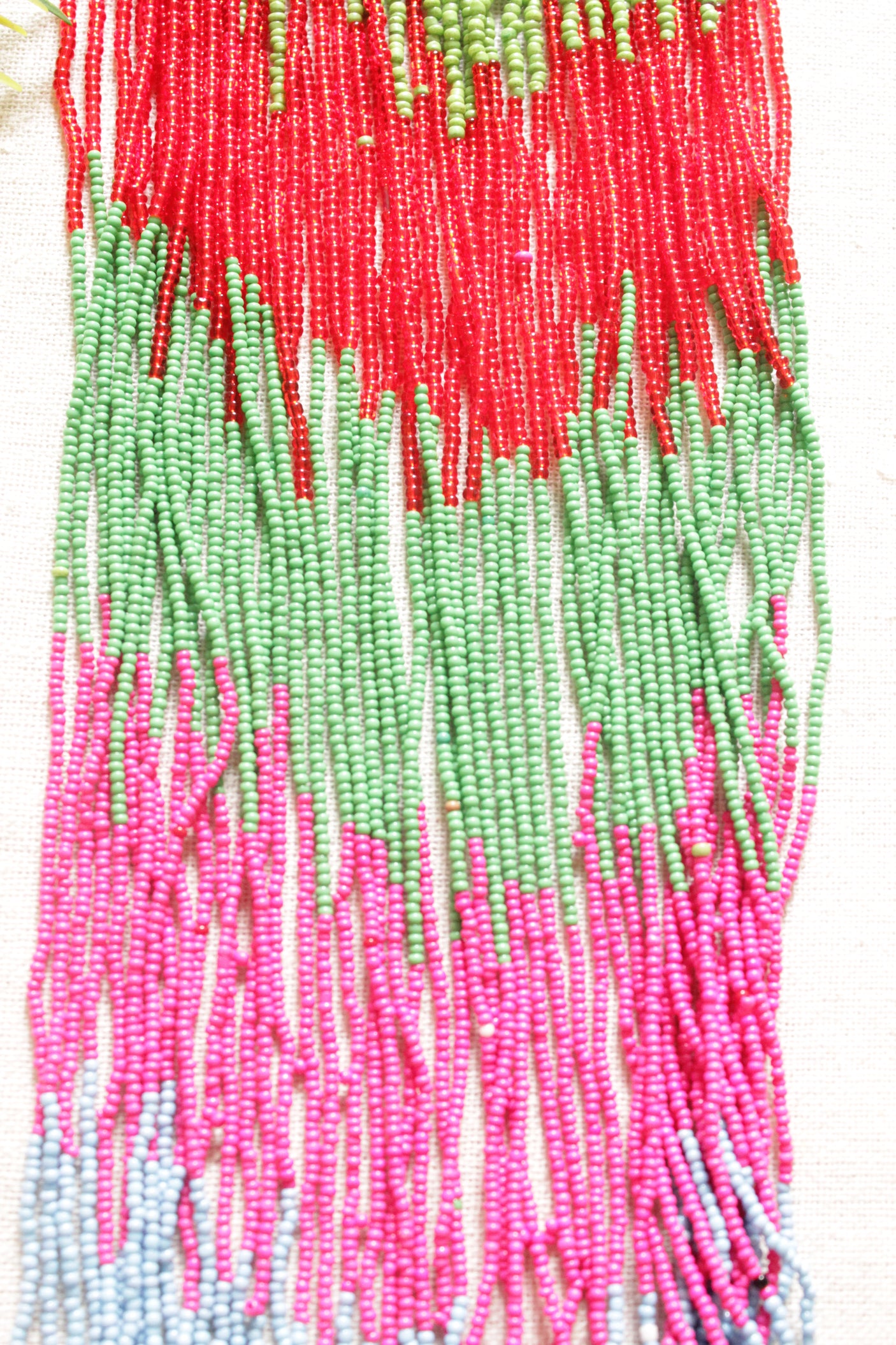 Pink, Green and Blue Beads Hand Braided Long Multi-Layer Choker Necklace