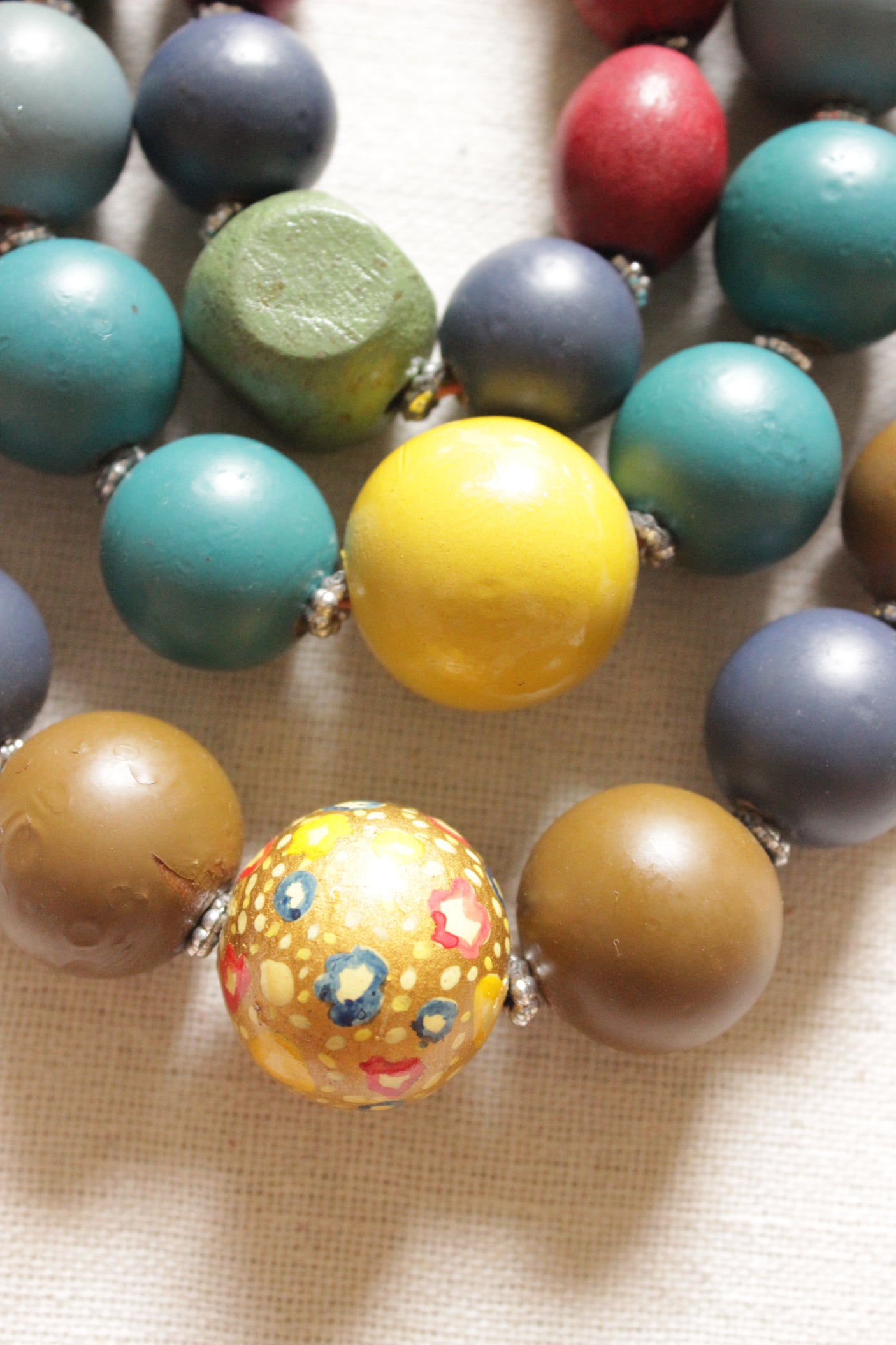 Multi-Color Acrylic Beads 3 Layer Necklace with Rope and Chain Closure Necklace