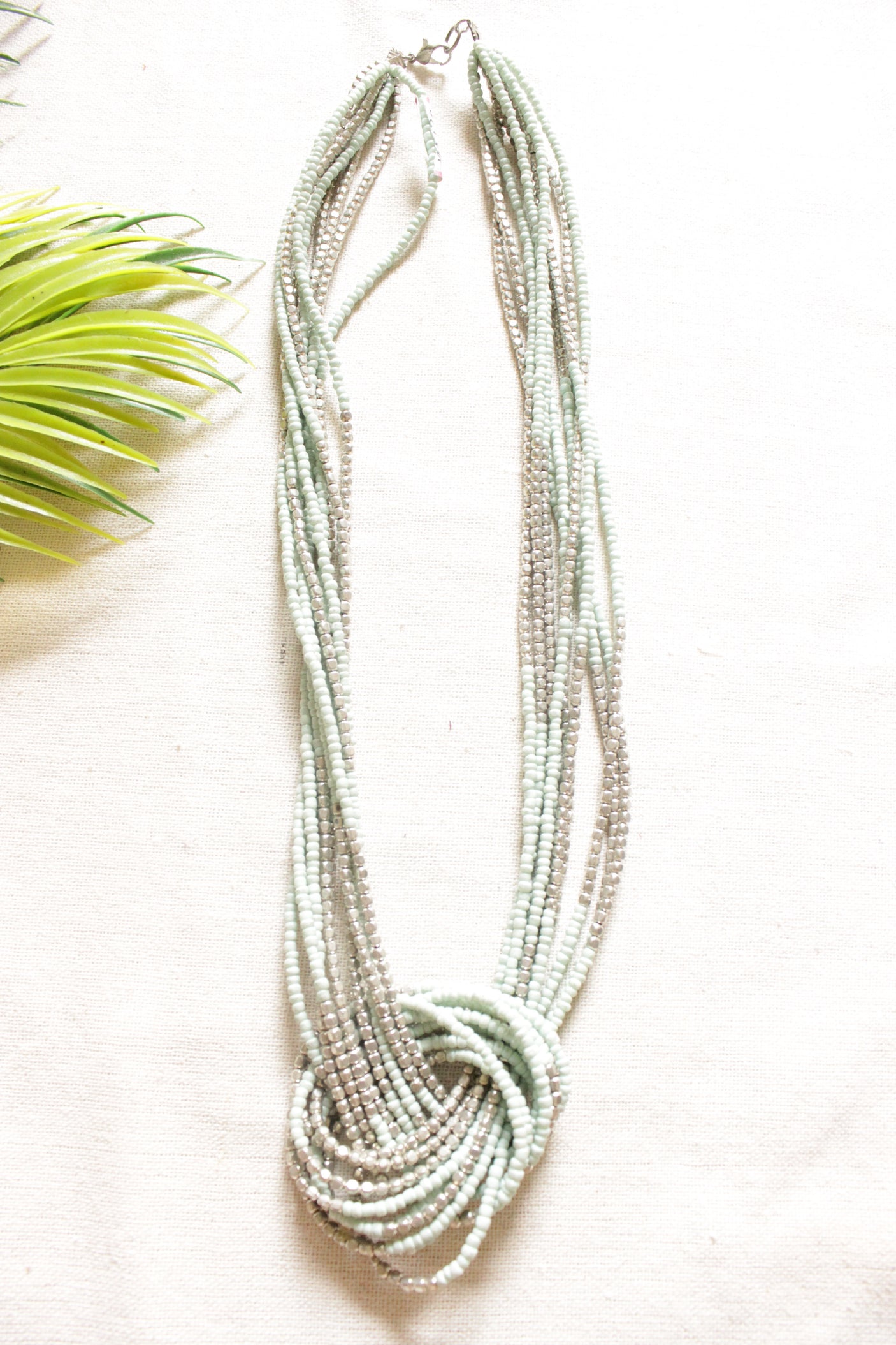 Soothing Blue and Silver Twisted Handmade Long Necklace