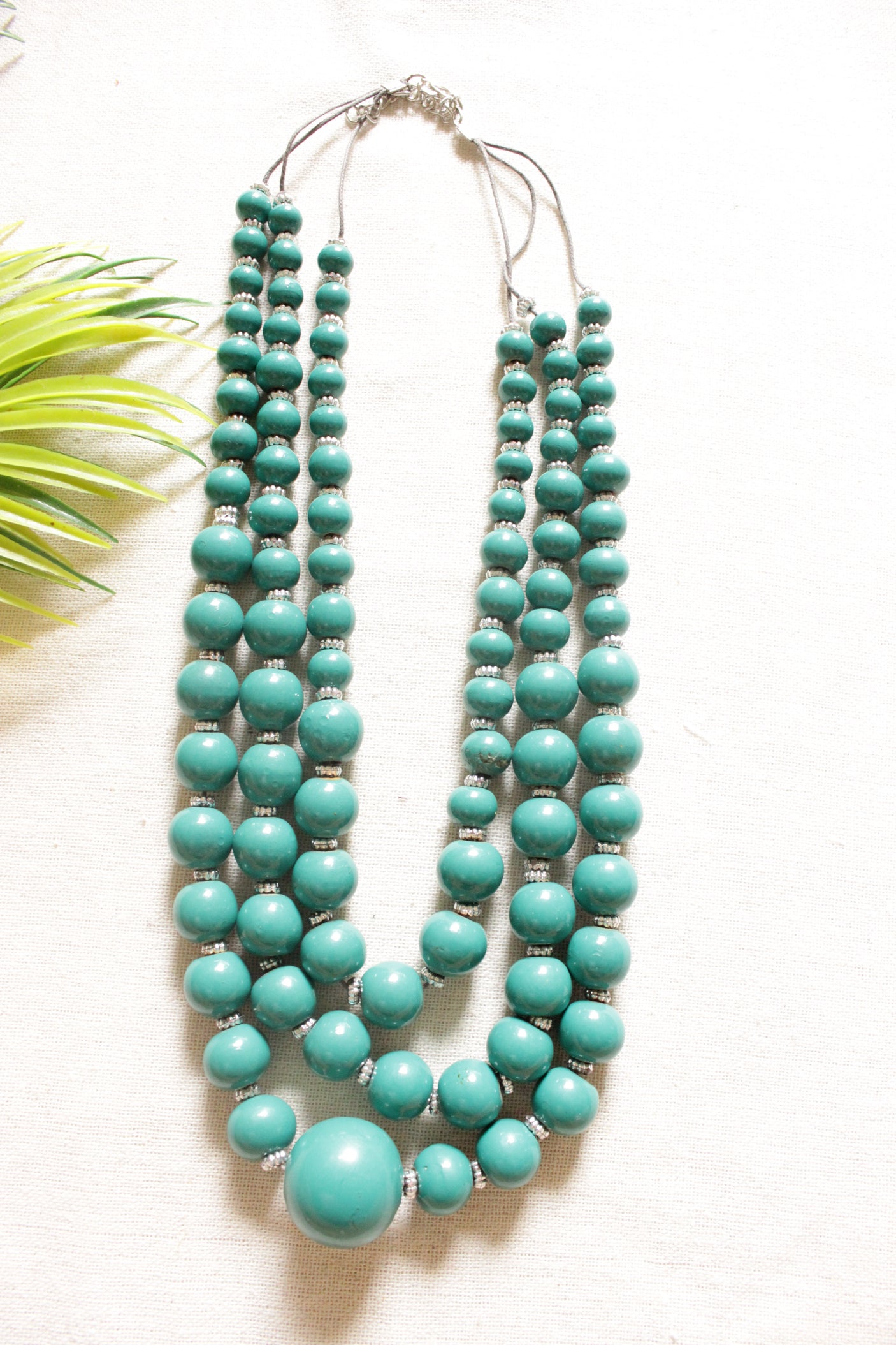 Turquoise Circular Acrylic Beads 3 Layer Necklace with Rope and Chain Closure Necklace