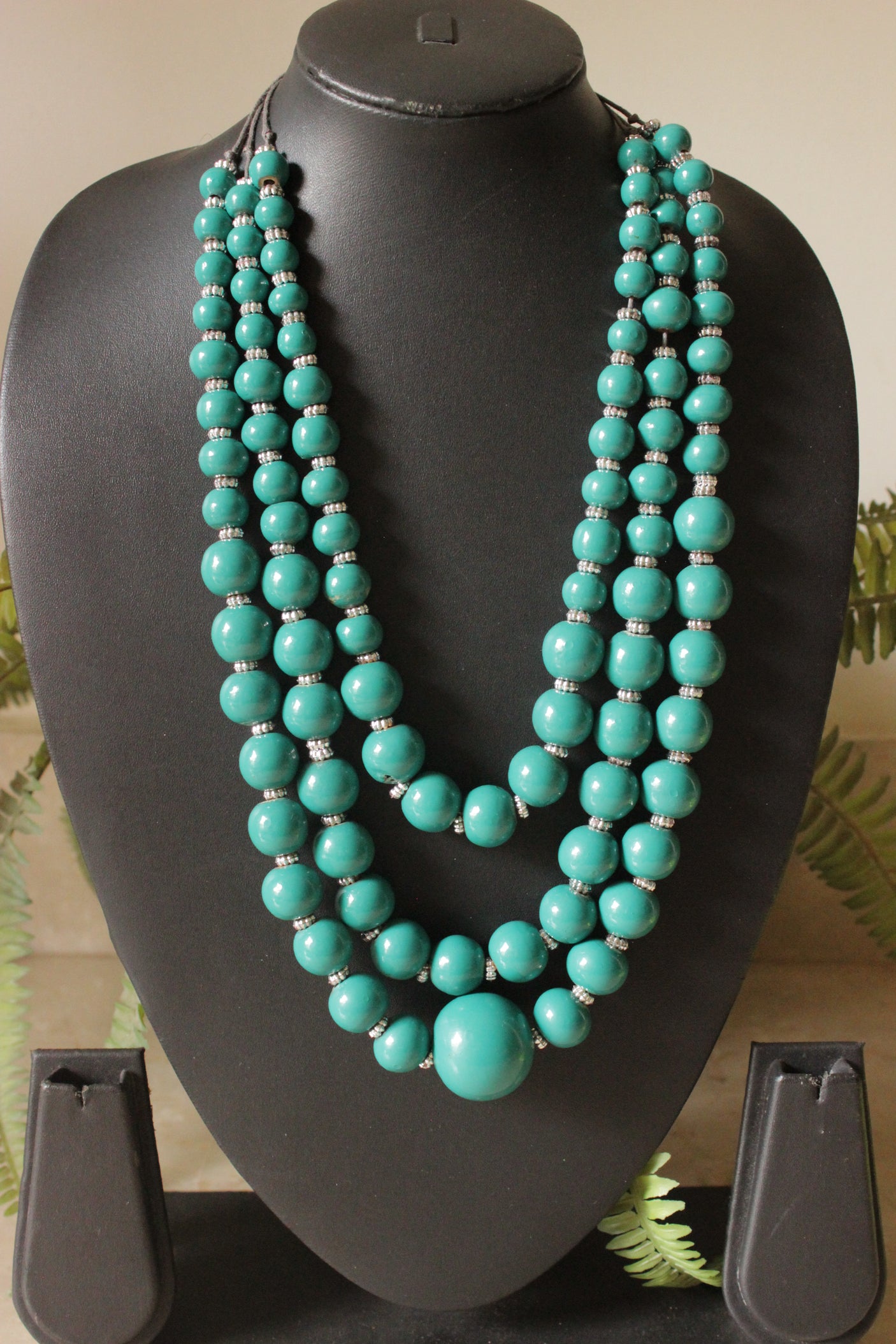Turquoise Circular Acrylic Beads 3 Layer Necklace with Rope and Chain Closure Necklace