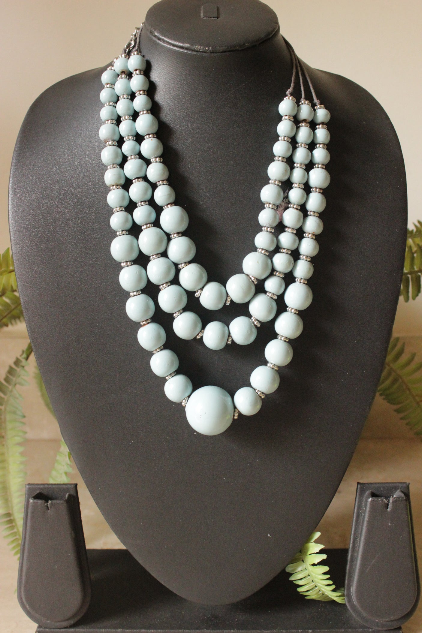 Blue Circular Acrylic Beads 3 Layer Necklace Rope and Chain Closure Necklace