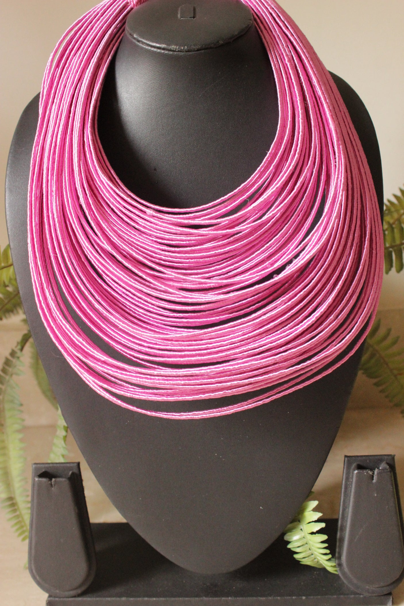 Baby Pink Handmade Silk Threads Multi-Layer Statement African Choker Necklace