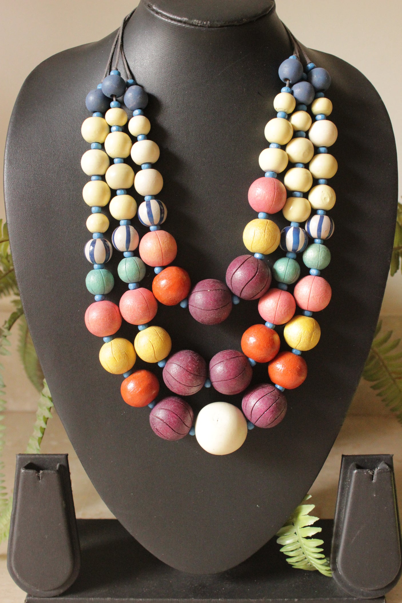 Vibrant Multi-Color Circular Acrylic Beads 3 Layer Necklace Rope and Chain Closure Necklace