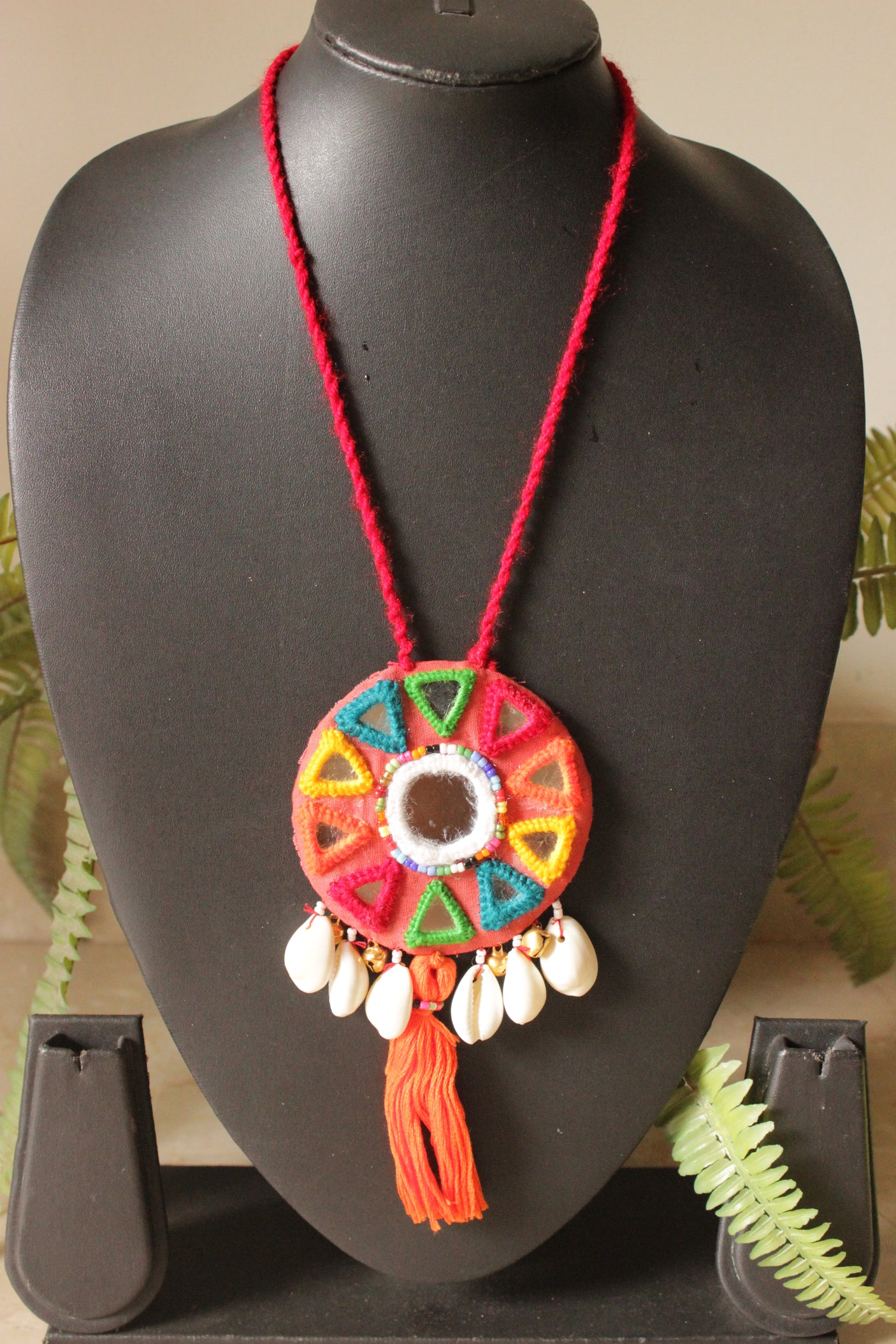 Red, Orange and Yellow Handmade Fabric Flowers Adjustable Thread Closure Necklace