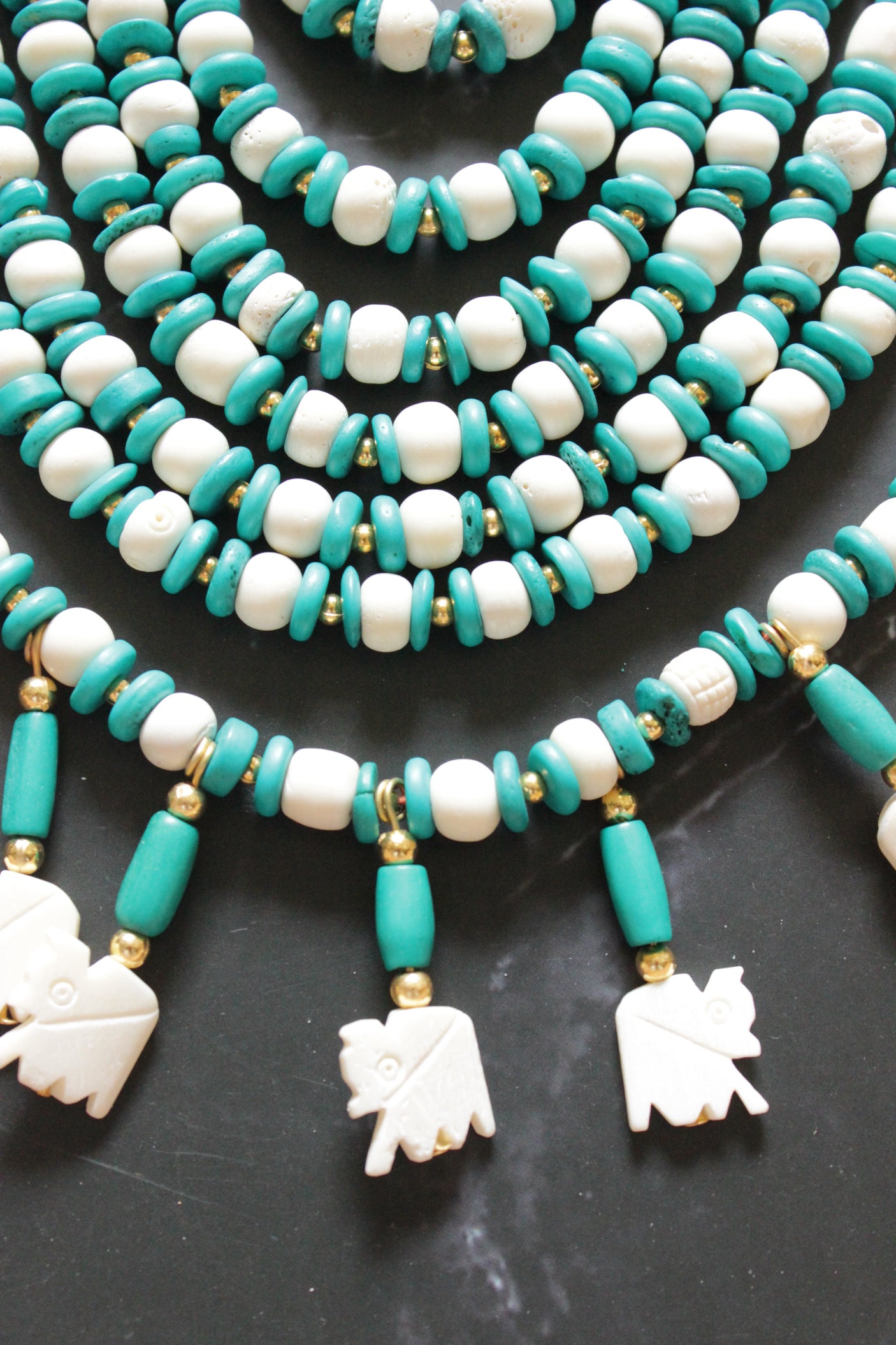 Turquoise and White Bone Beads Handcrafted Multi-Layer African Tribal Necklace