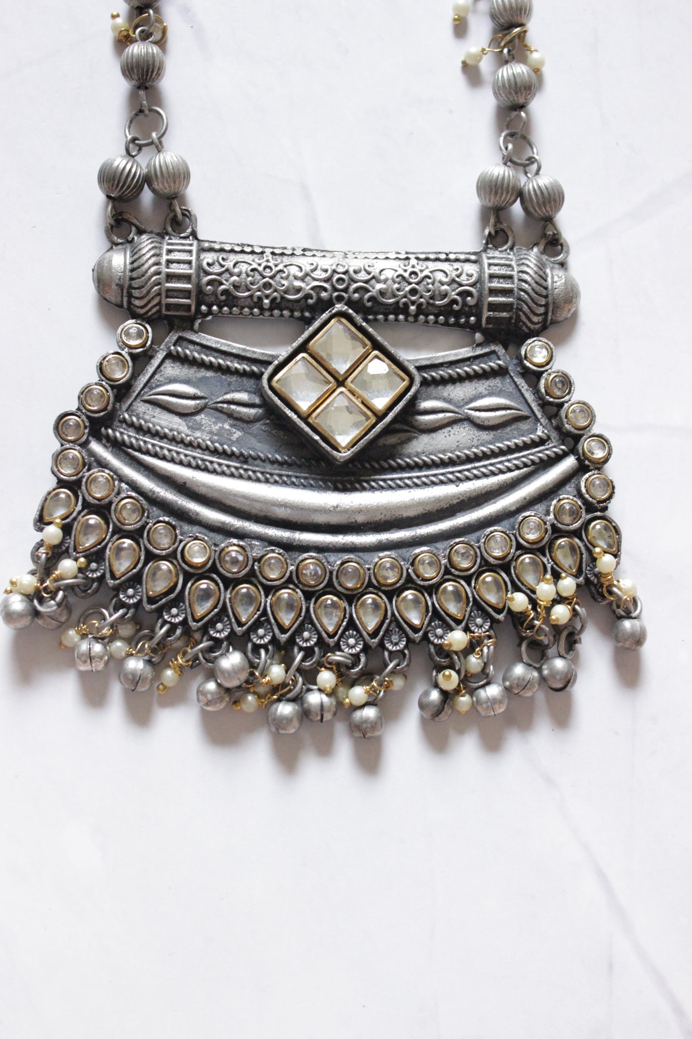 Dual Tone Premium Oxidised Finish Adjustable Length Long Necklace Set