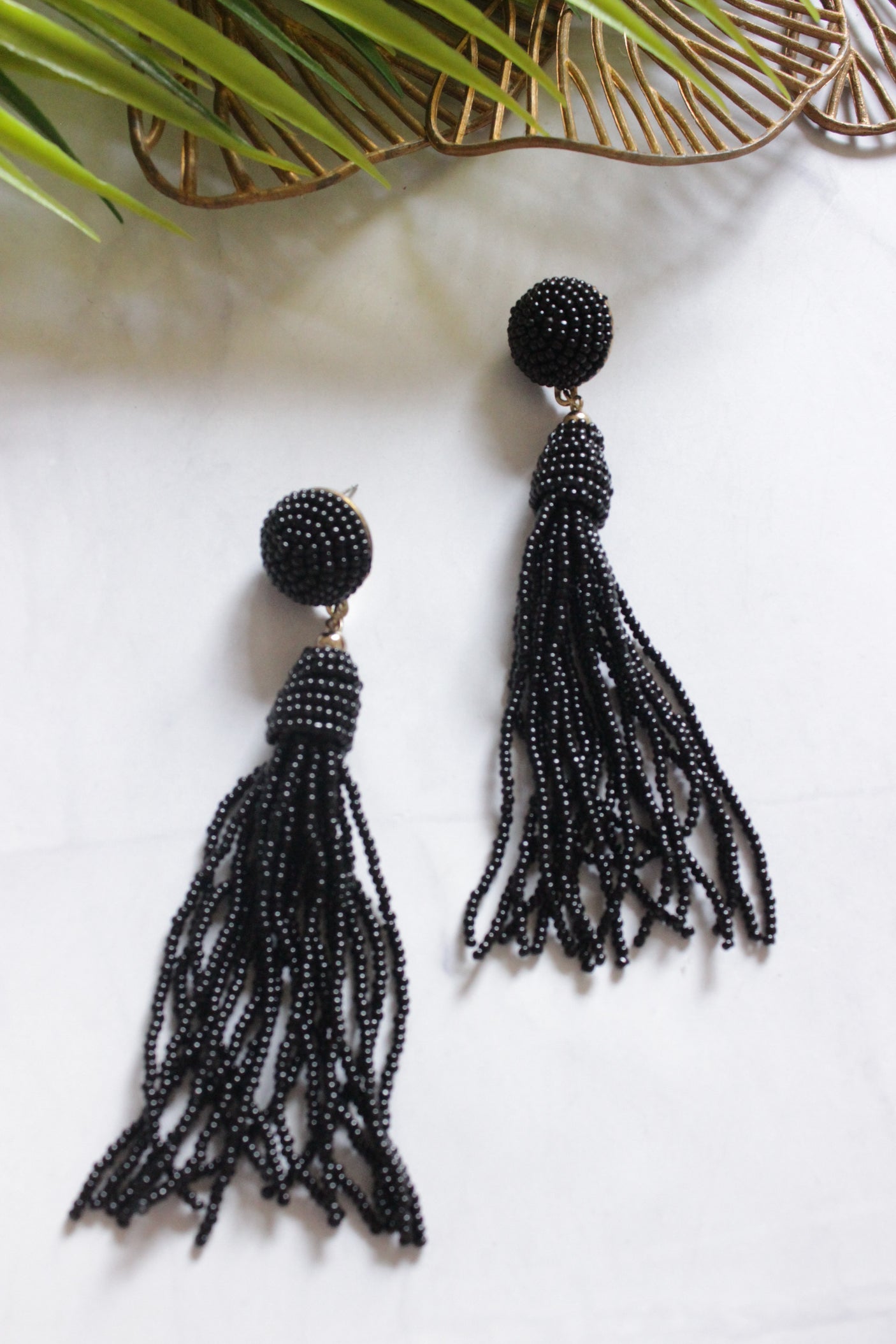 Black Beads Handmade Dangler Earrings