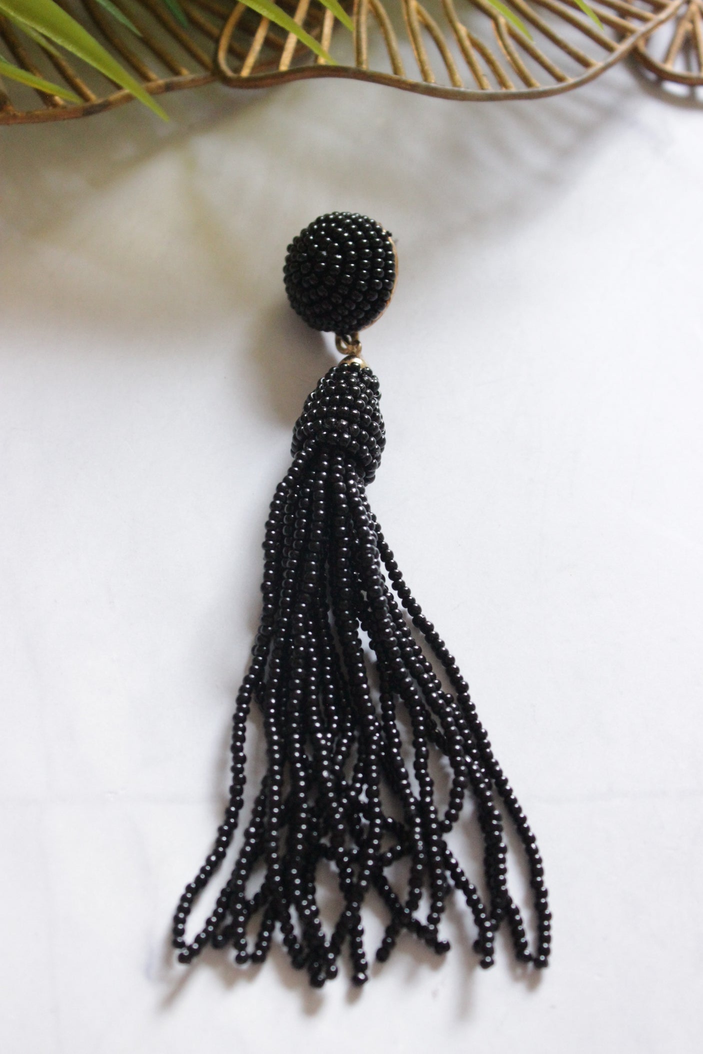 Black Beads Handmade Dangler Earrings