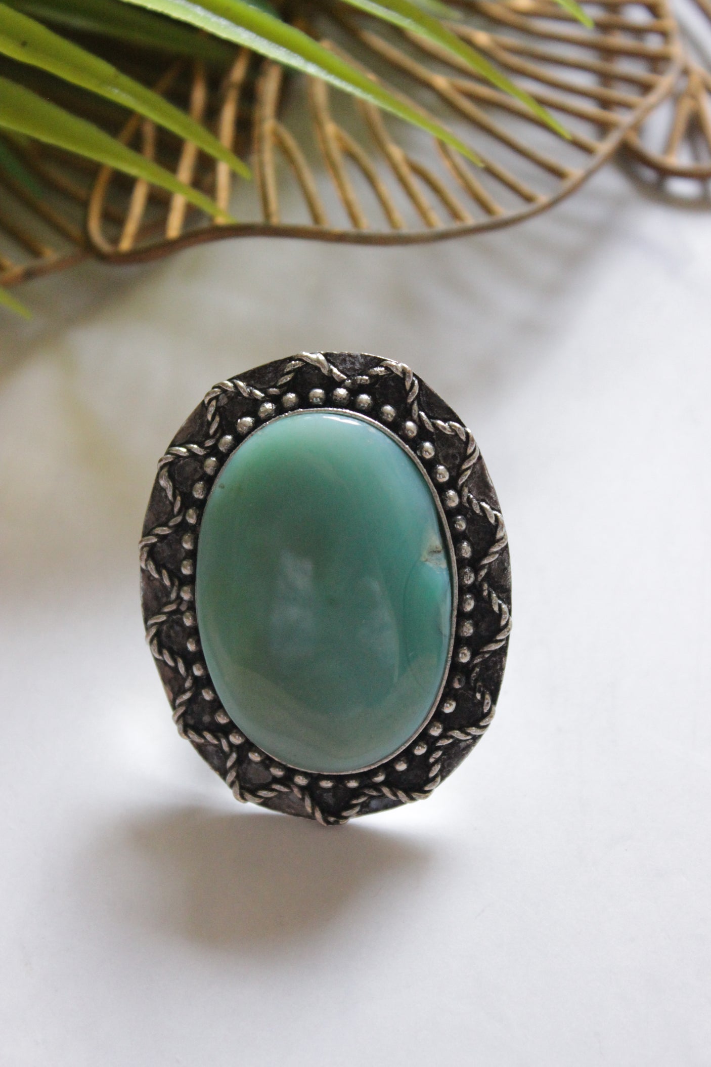 Turquoise Center Stone Oxidised Finish Adjustable Ring