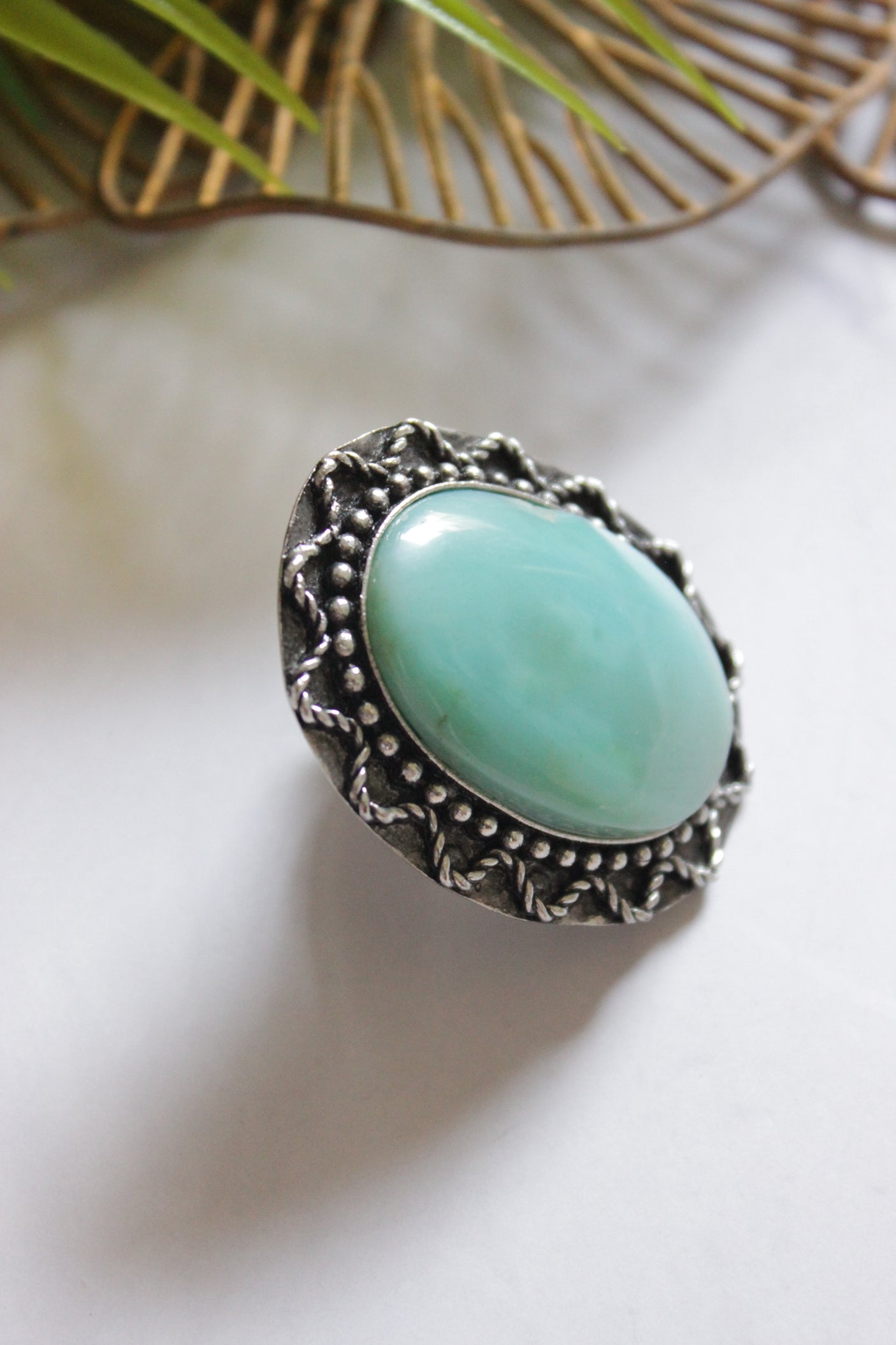 Turquoise Center Stone Oxidised Finish Adjustable Ring