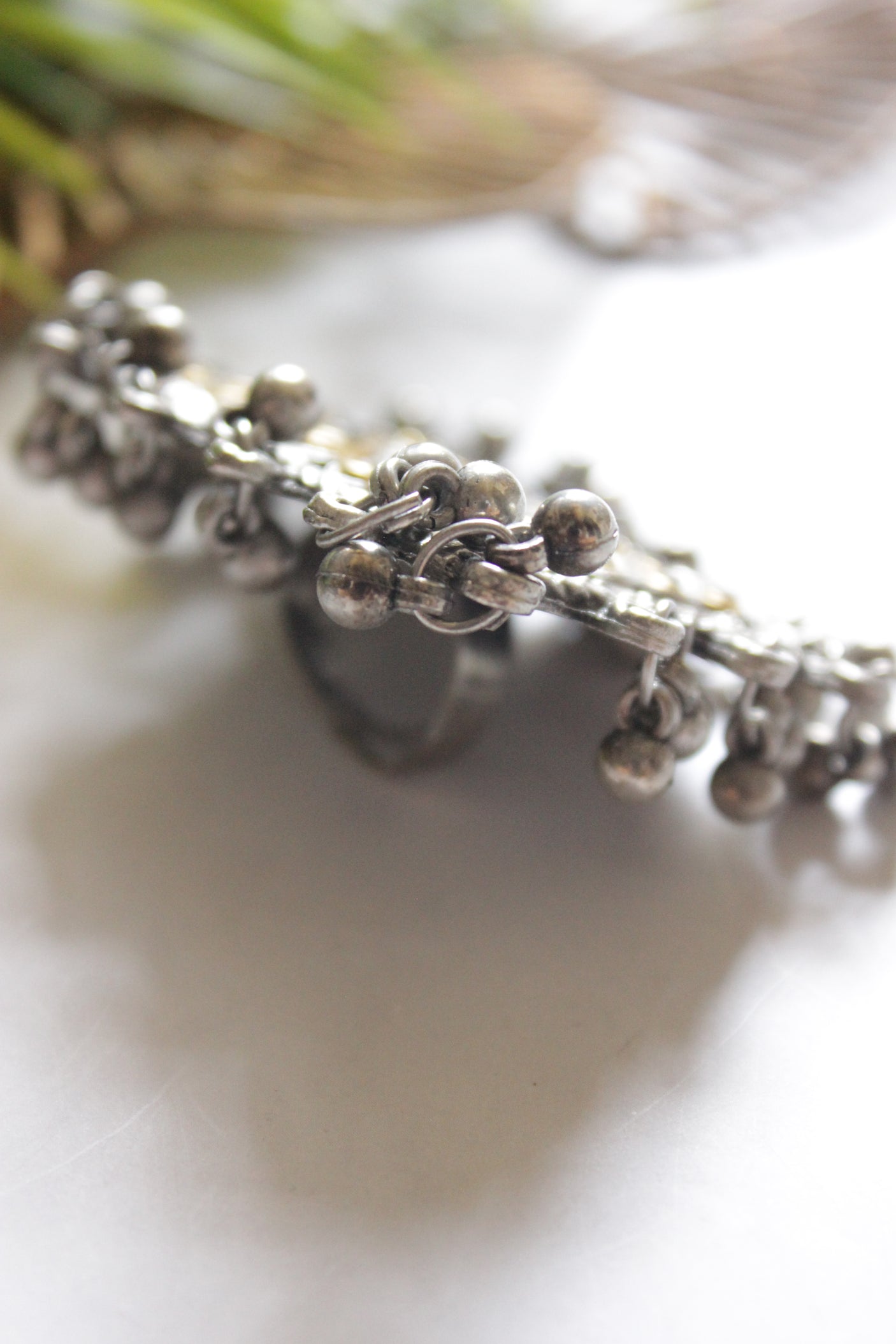 Dual Tone Oxidised Finish Glass Embedded Adjustable Cocktail Ring