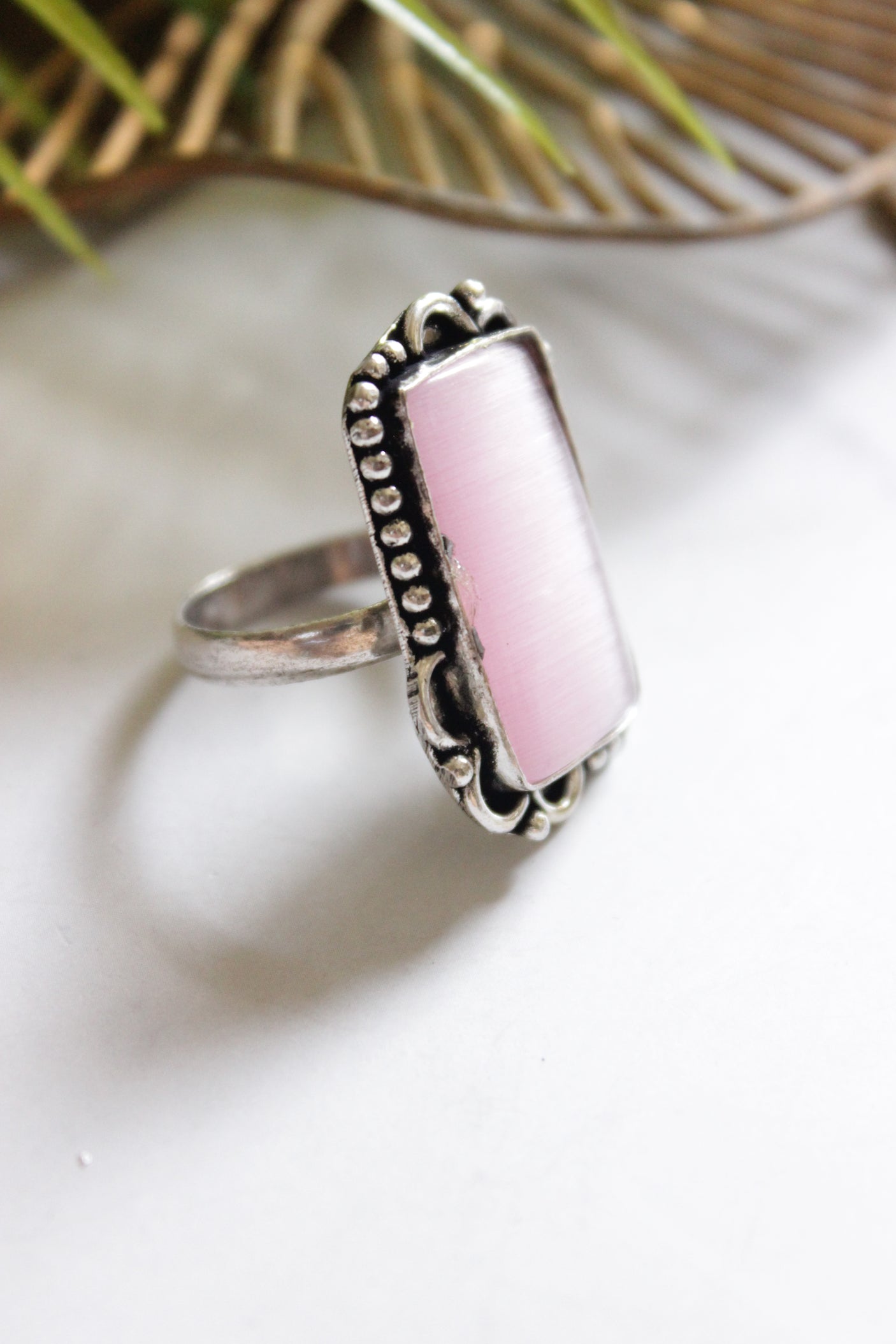 Purple Natural Gemstone Embedded Silver Finish Adjustable Ring