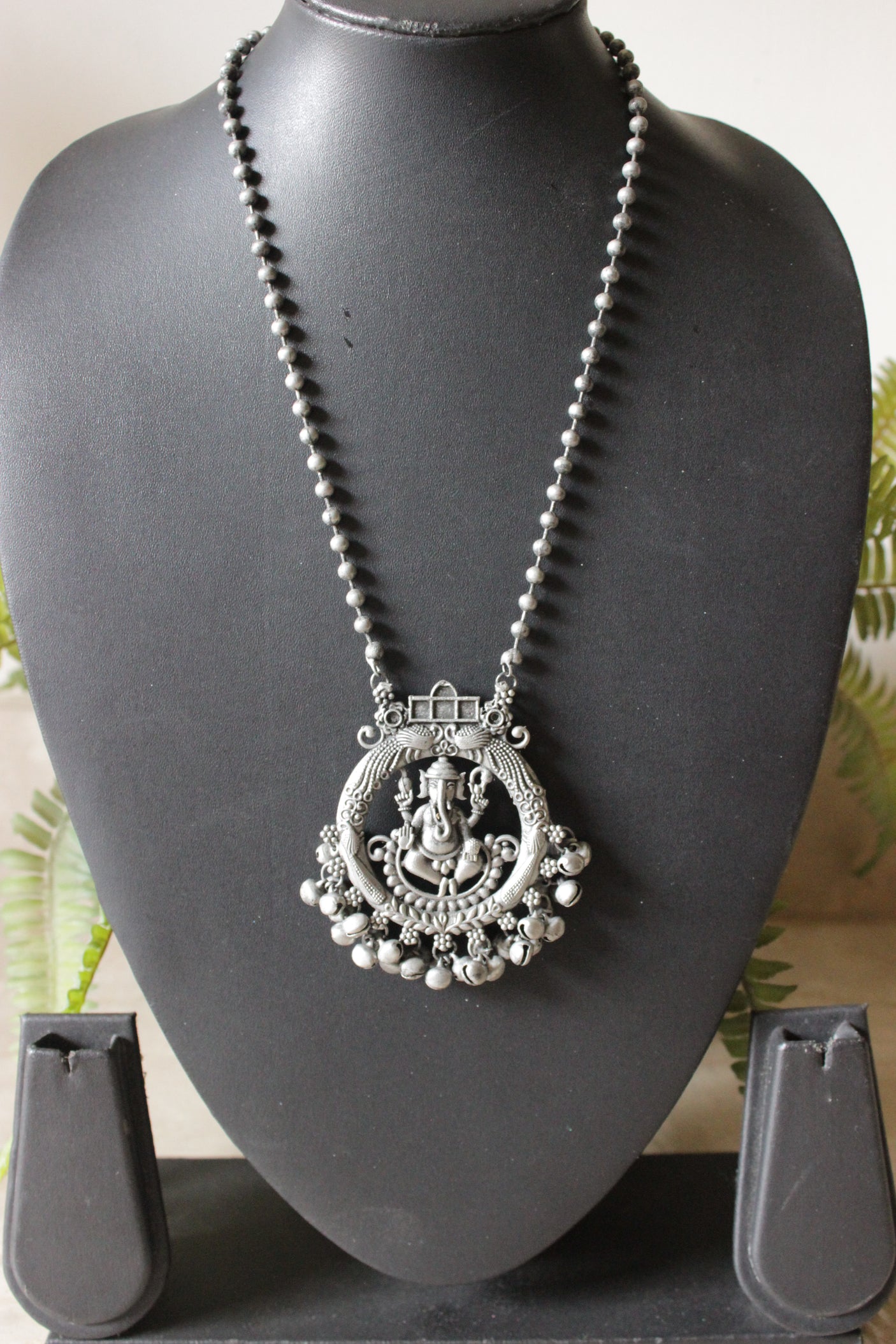 Oxidised Finish Ganesha Motif Beaded Chain Metal Necklace
