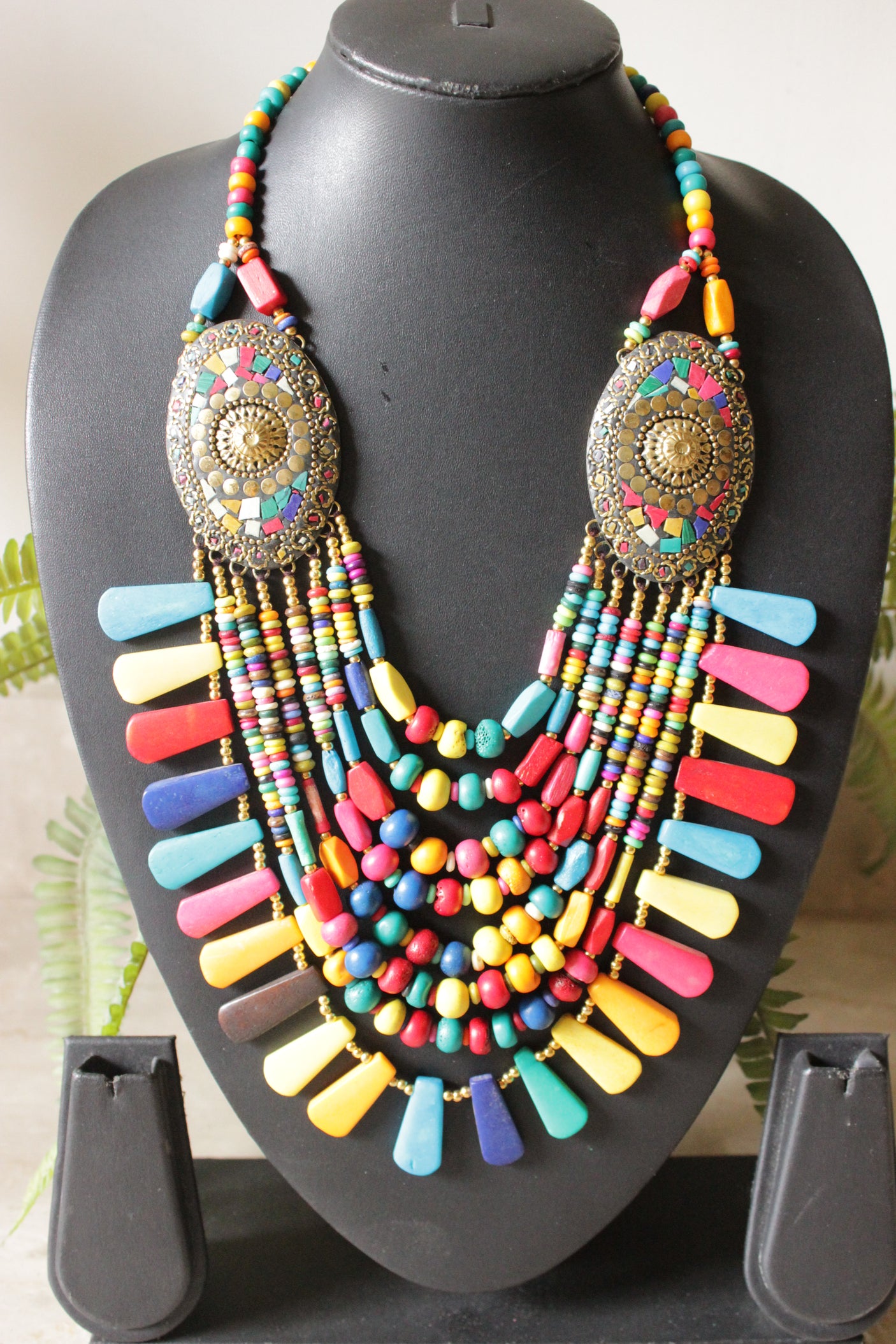 Multi-Color Bone Beads Handcrafted Multi-Layer African Tribal Necklace
