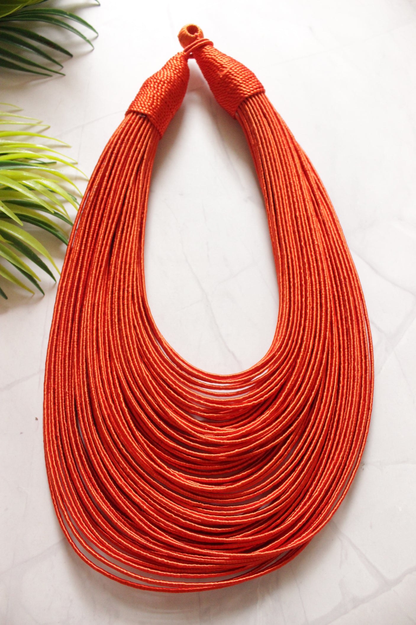 Orange Handmade Silk Threads Multi-Layer Statement African Choker Necklace
