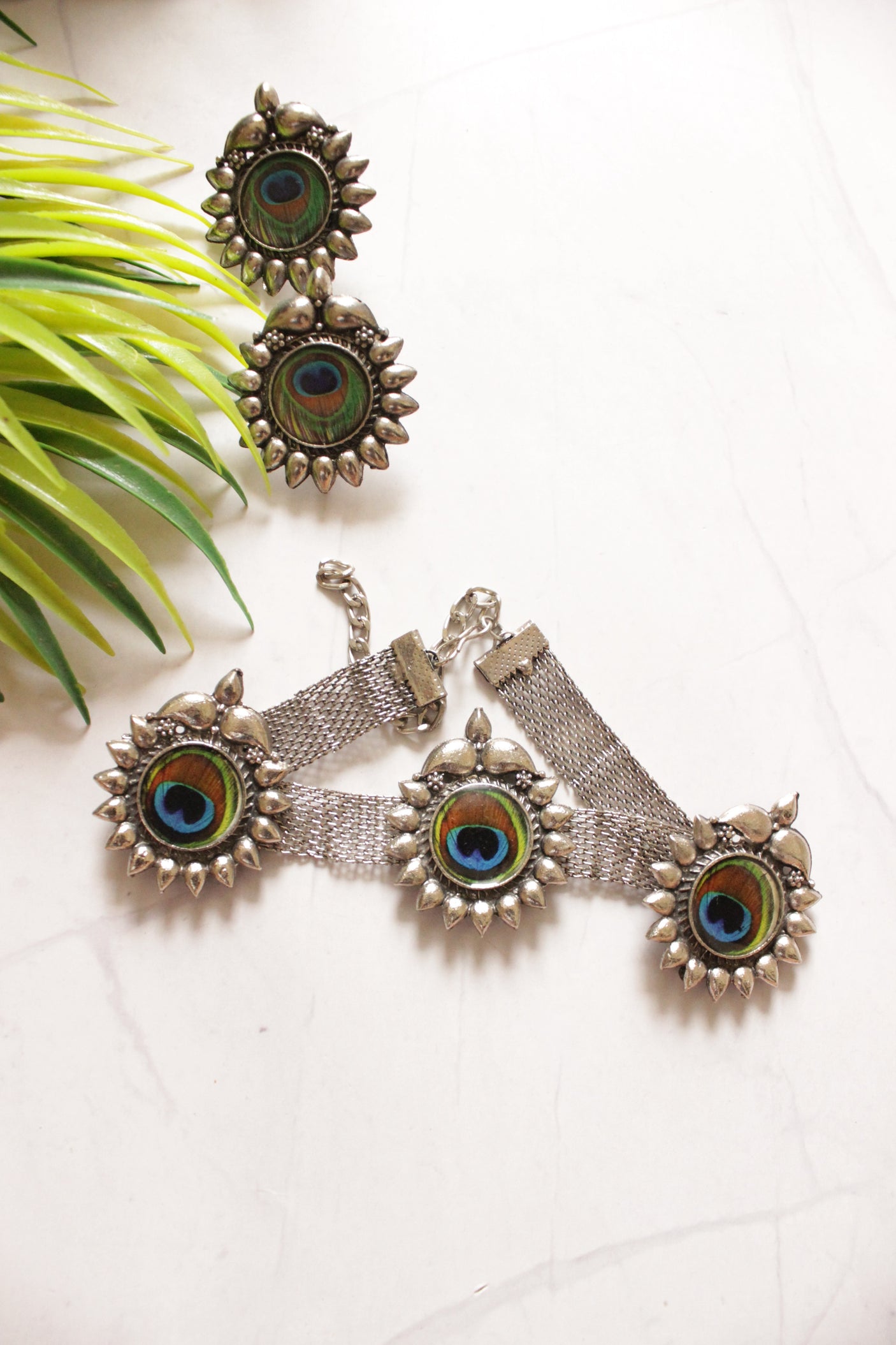 Antique Meena Peacock Choker Necklace Set