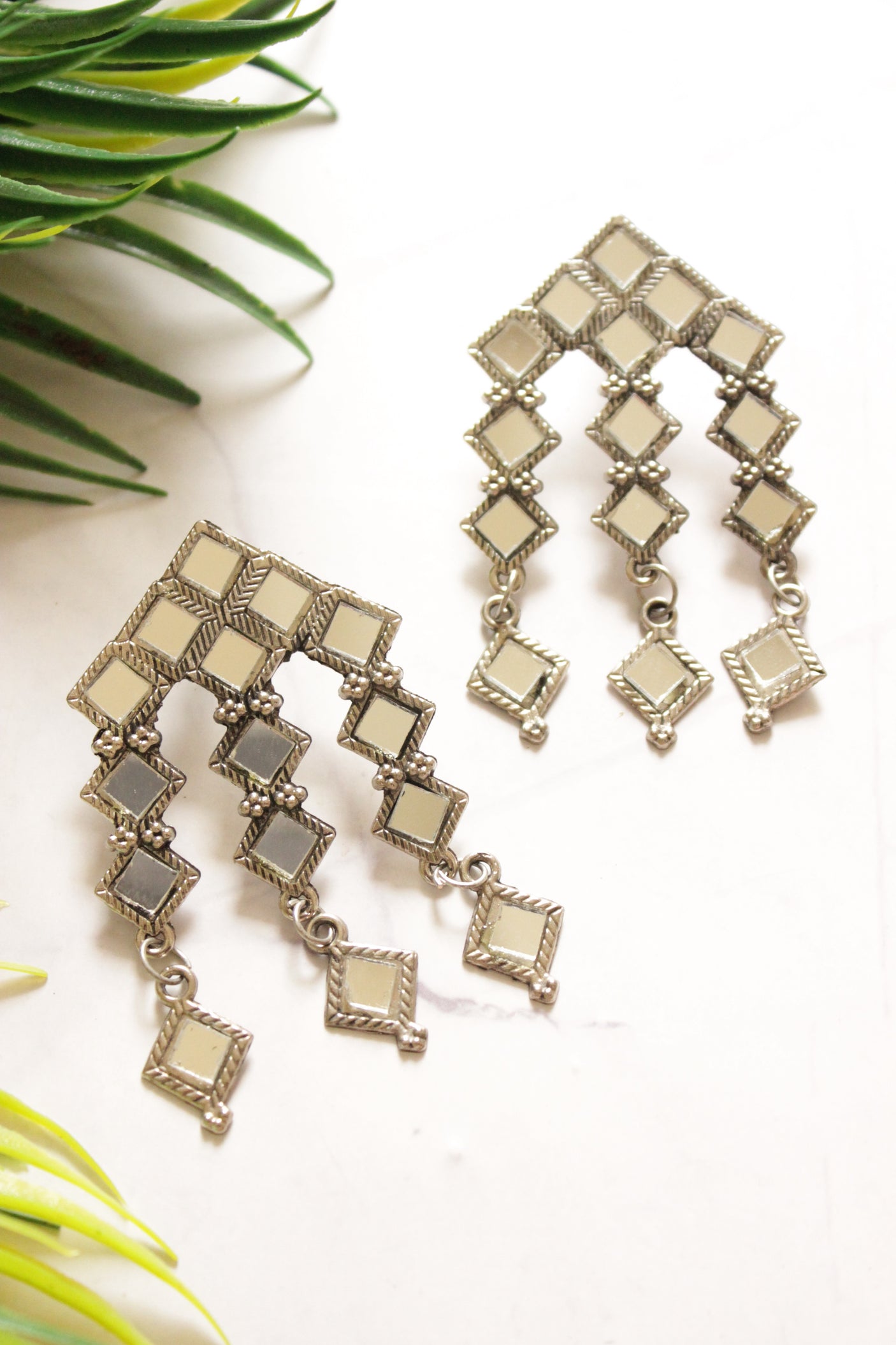 Handmade Square Mirror Work Choker Necklace Set with Adjustable Thread Closure