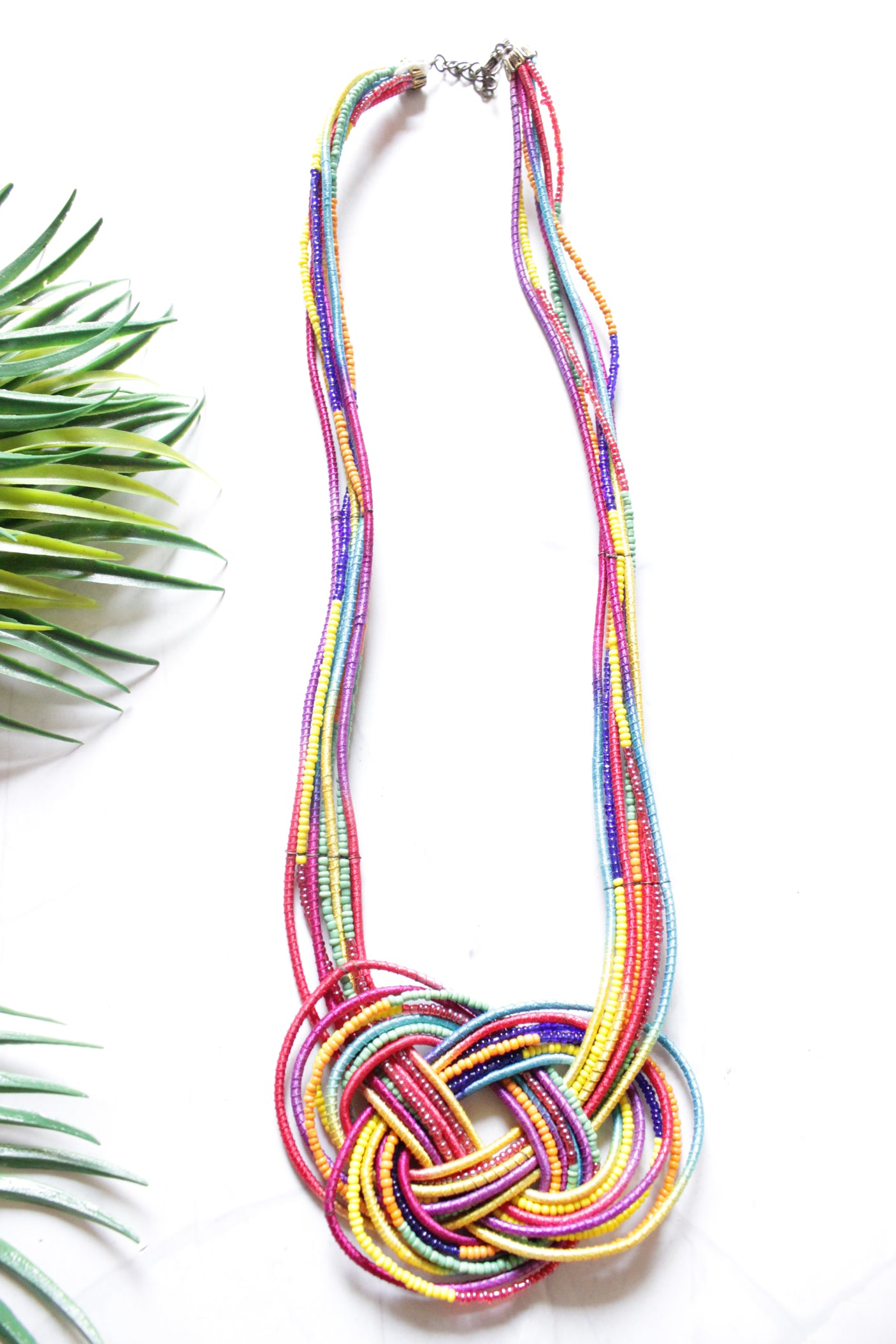 Multi-Color Twisted Beads Long Necklace