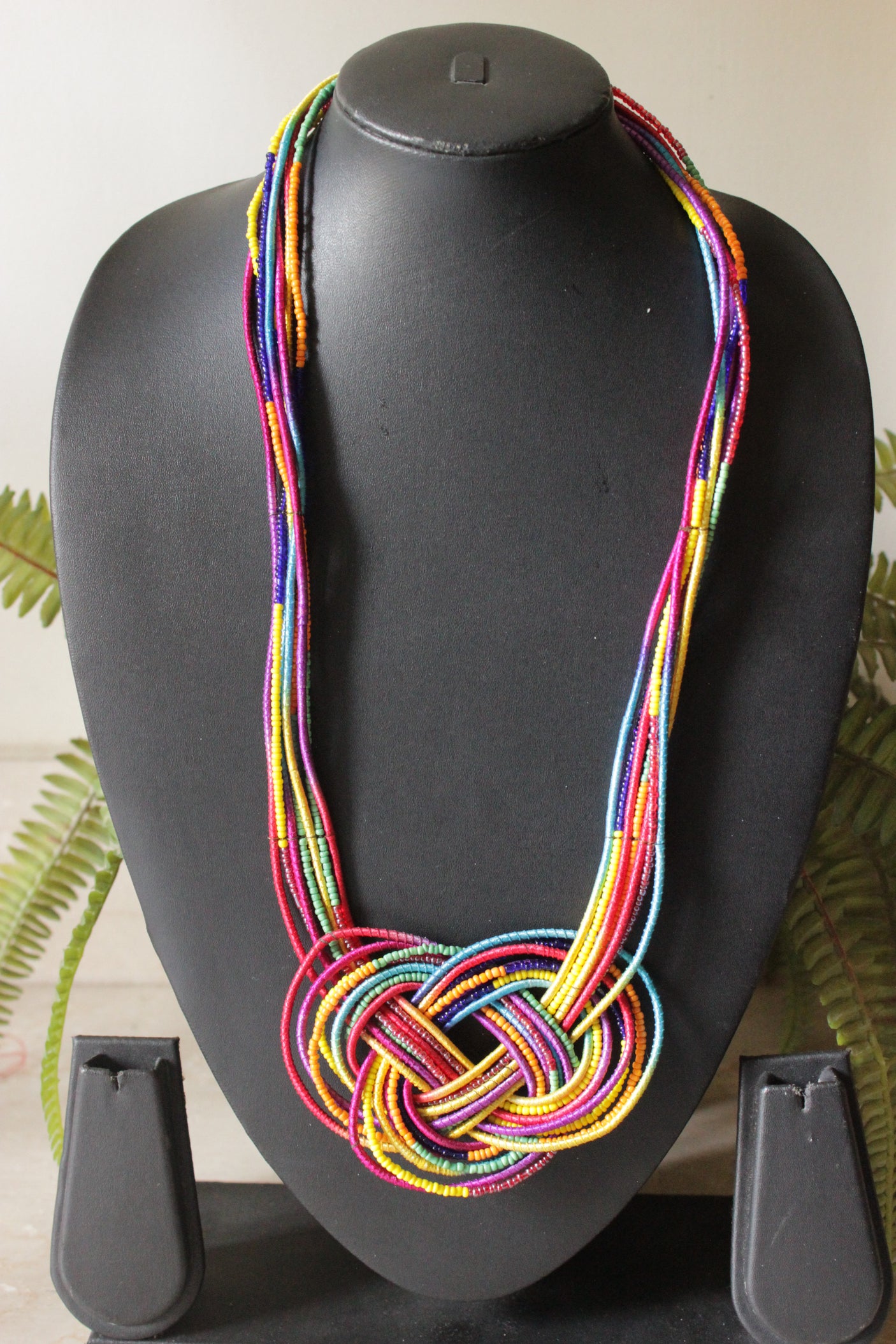 Multi-Color Twisted Beads Long Necklace