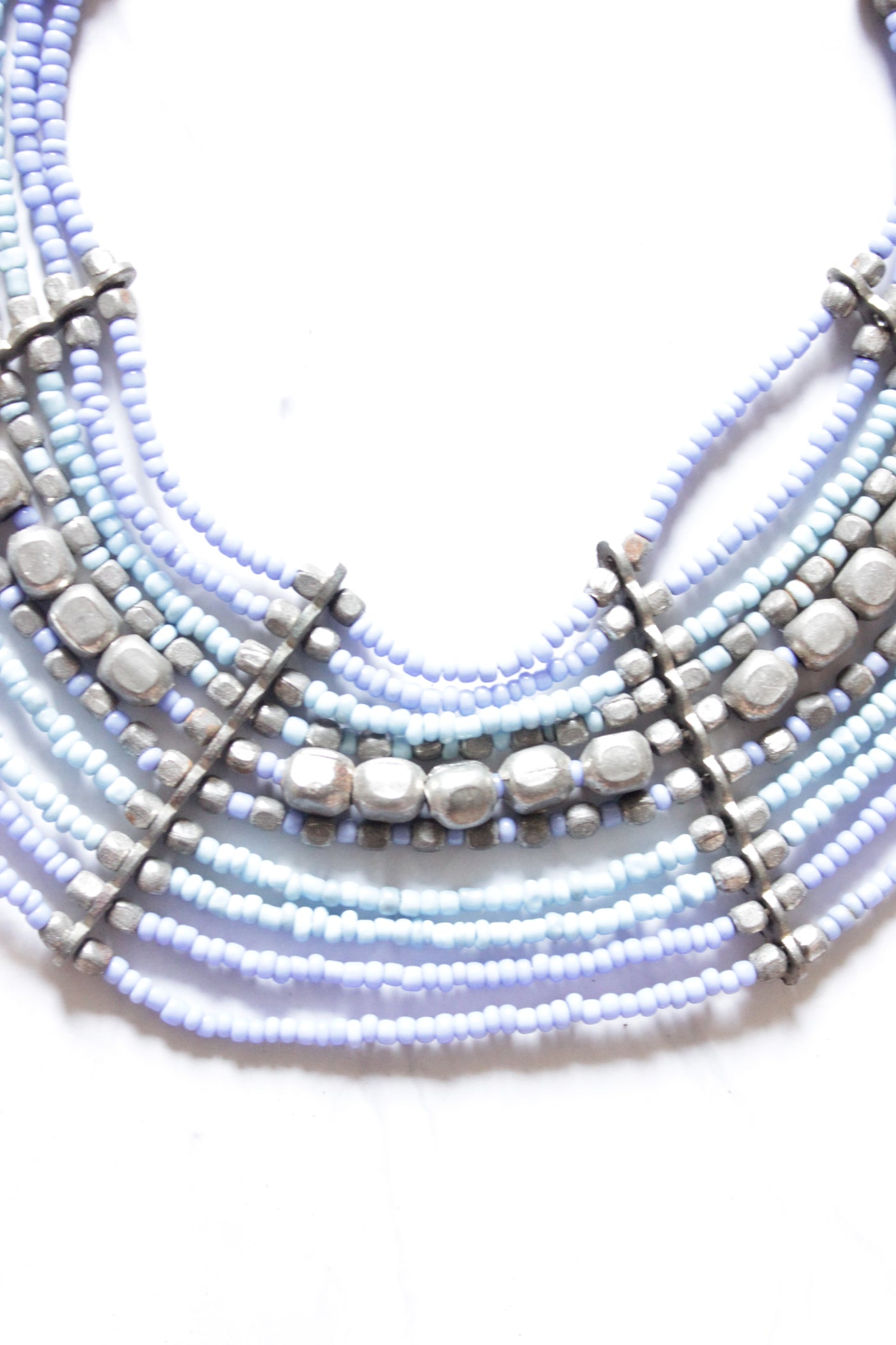 Light Blue and Violet Intertwined with Silver Beads Multi-Layer Necklace