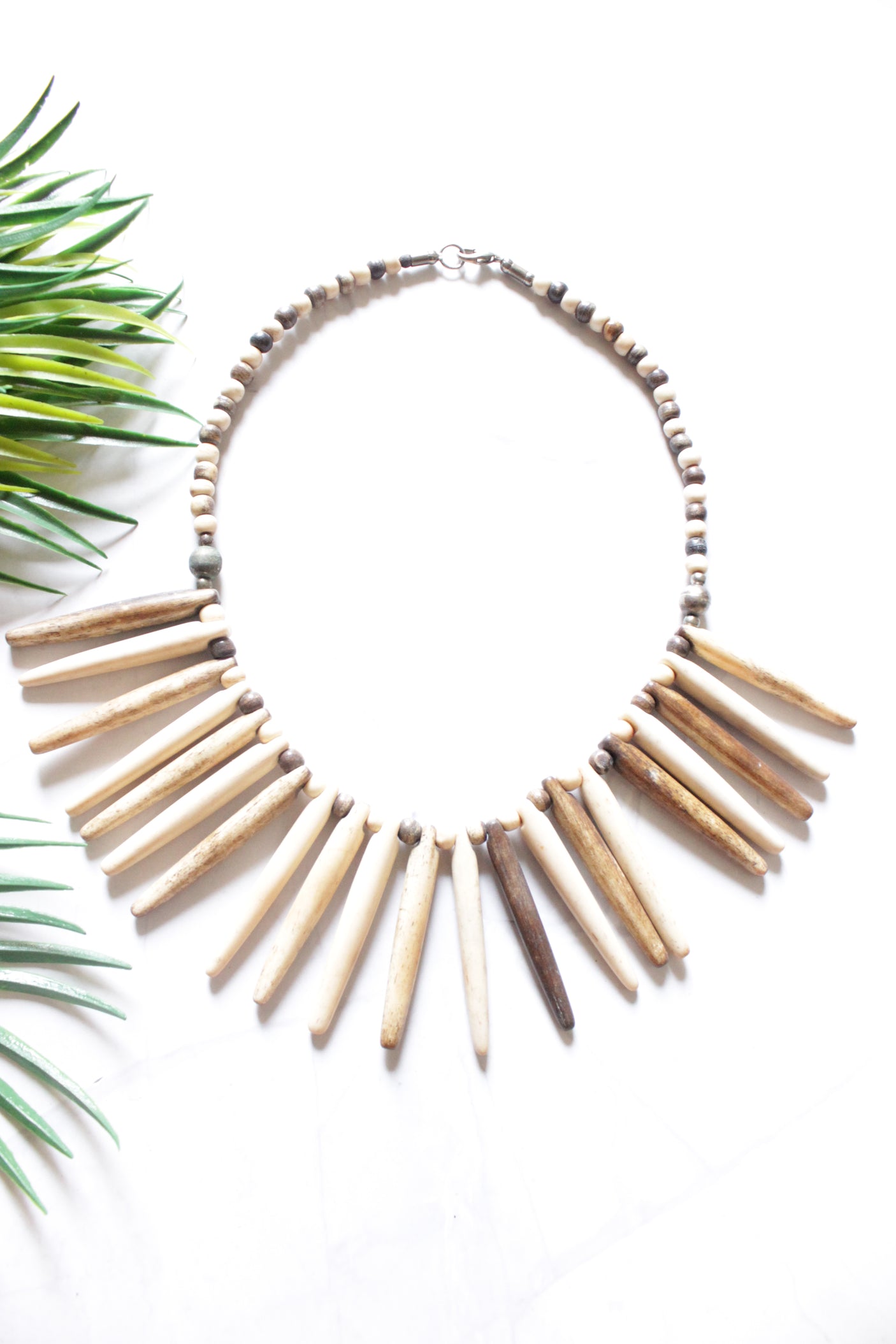 Ivory and Brown Wooden Beads Handmade Boho Necklace