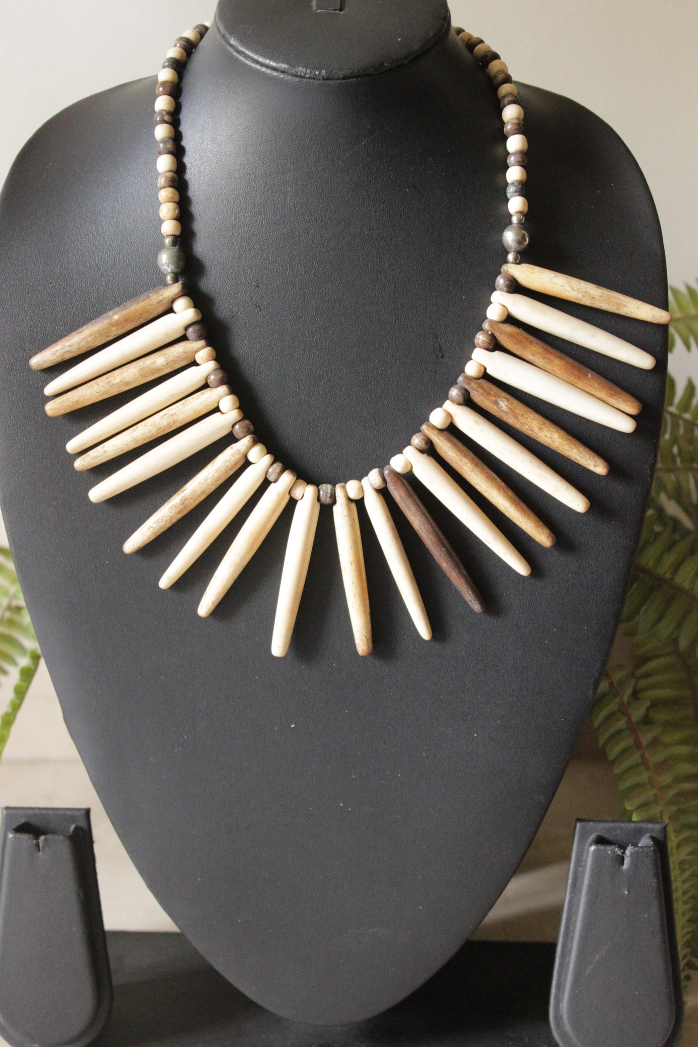 Ivory and Brown Wooden Beads Handmade Boho Necklace