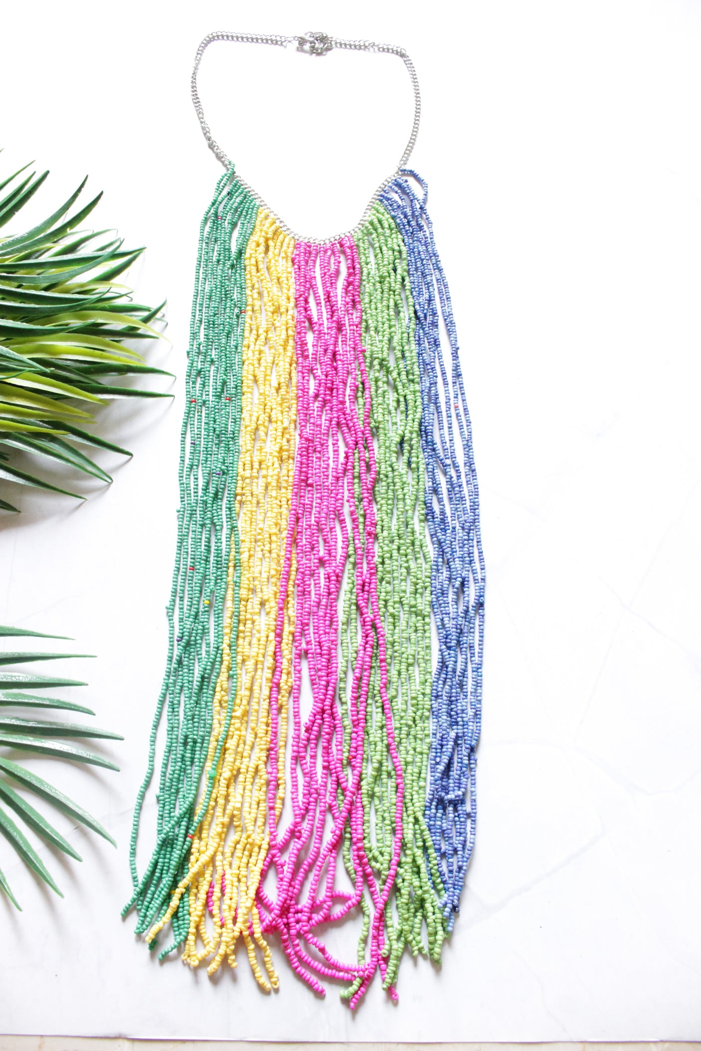 Multi-Color Beads Elaborate Boho Choker Collar Necklace