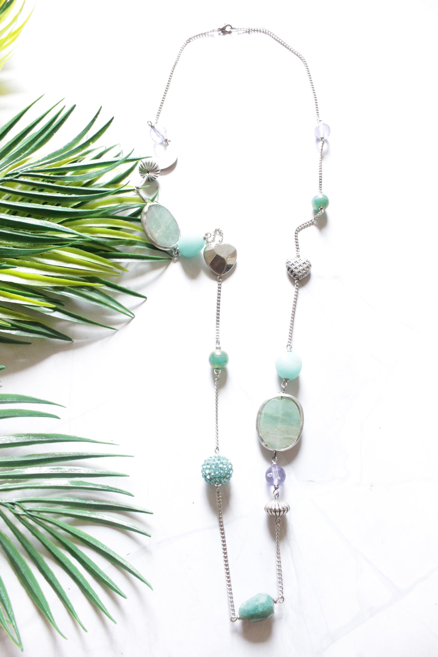 Blue Gemstones, Beads and Metal Beads Stringed in a Chain Necklace