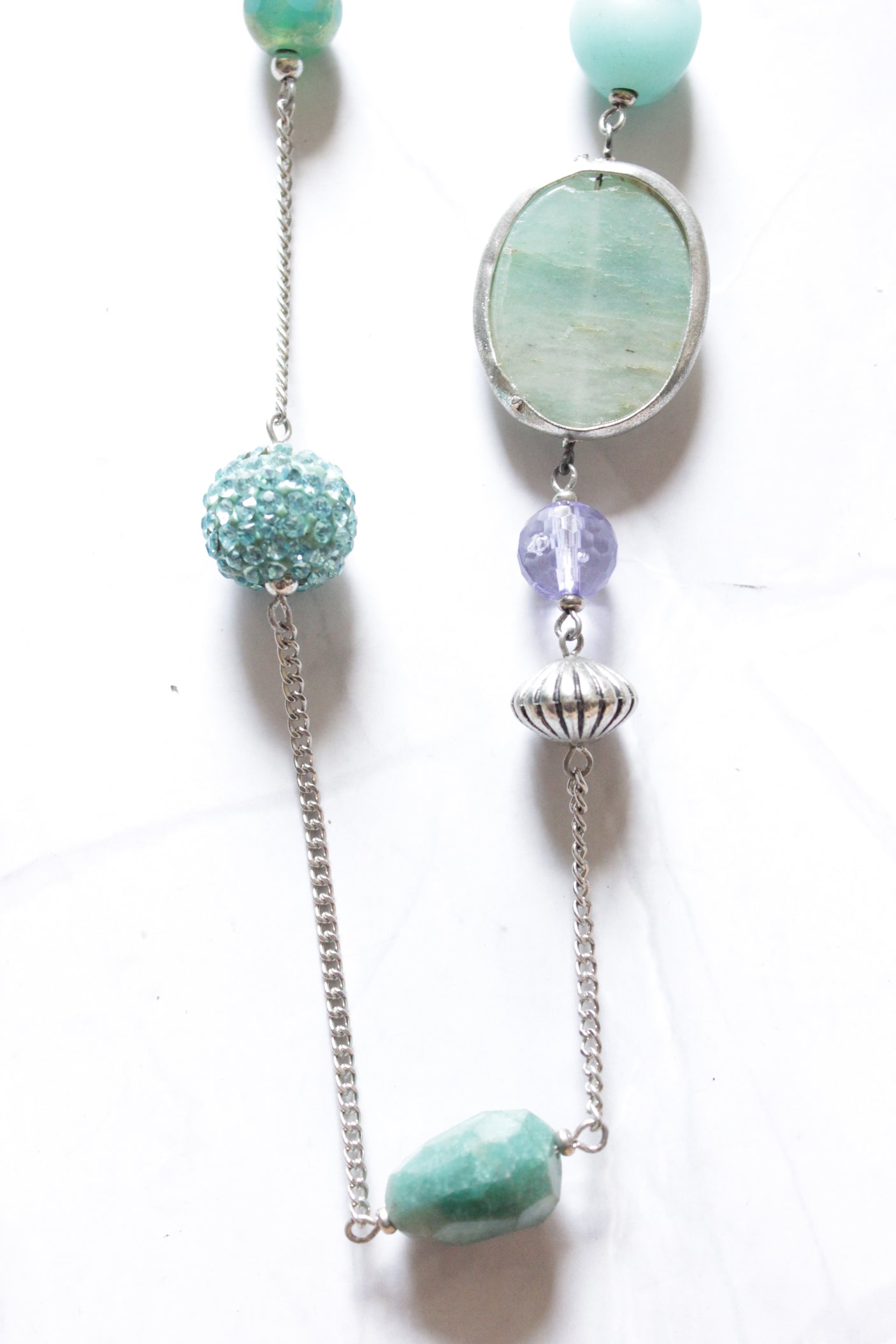 Blue Gemstones, Beads and Metal Beads Stringed in a Chain Necklace