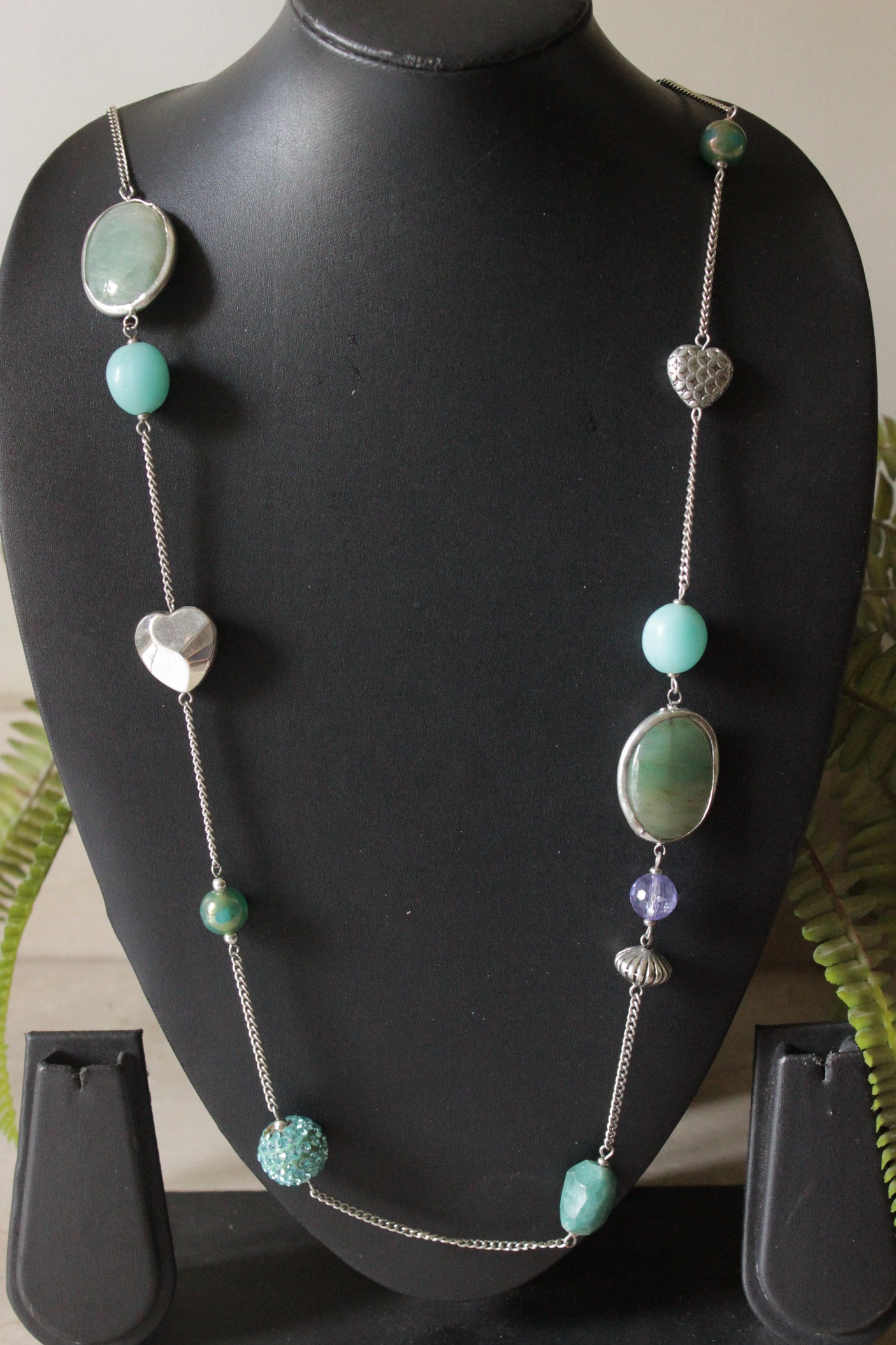 Blue Gemstones, Beads and Metal Beads Stringed in a Chain Necklace
