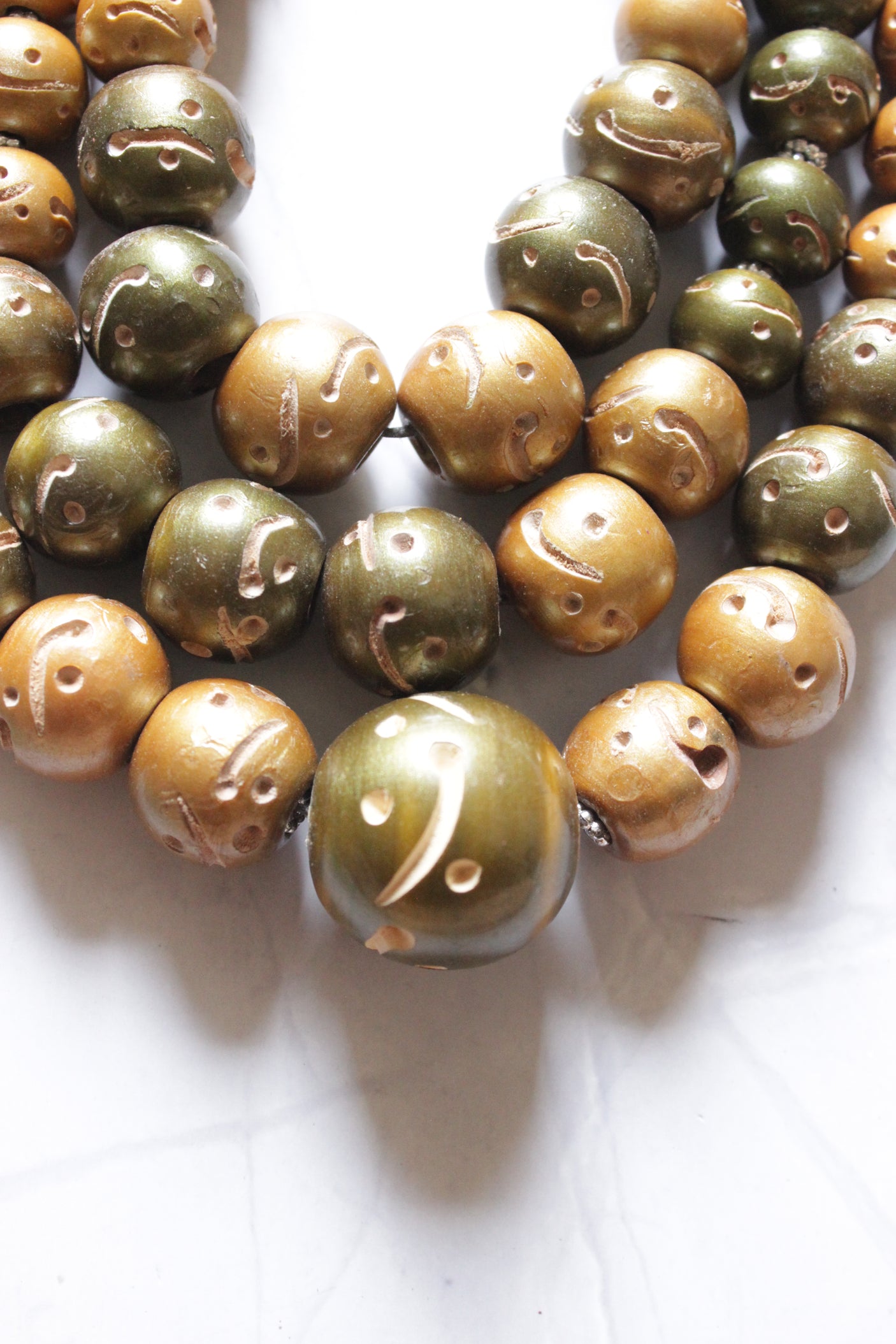 Green and Brown Wooden Beads 3 Layer Handmade Necklace