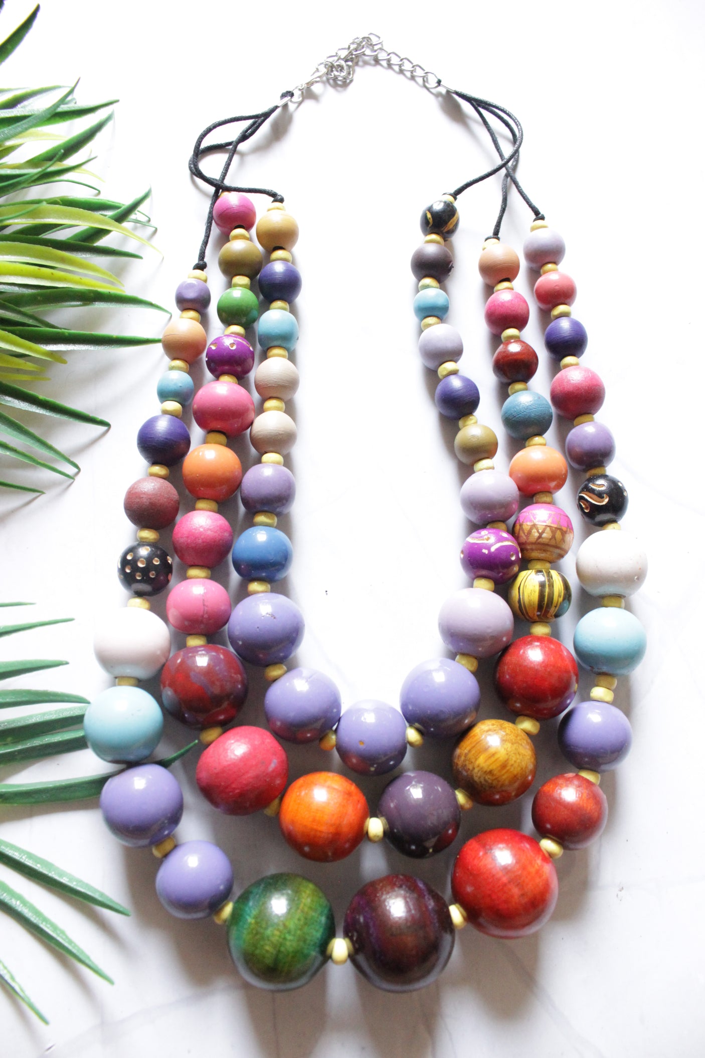 Multi-Color Vibrant Wooden Beads 3 Layer Handmade Necklace