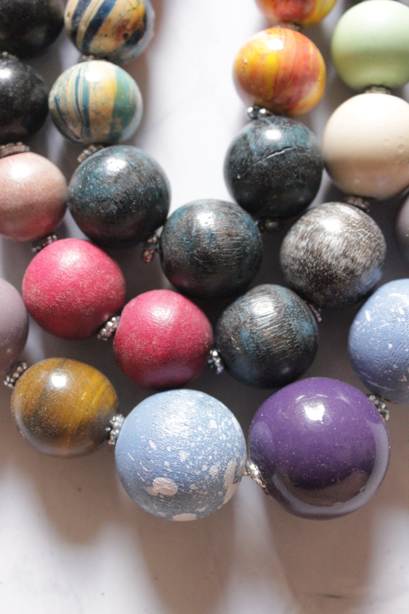 Multi-Color Hand Painted Wooden Beads 3 Layer Necklace