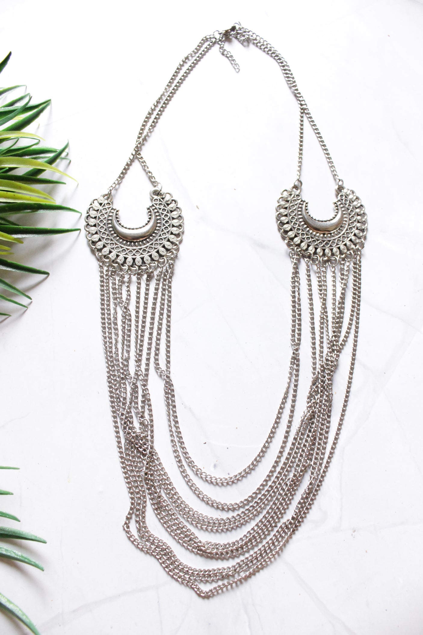 Oxidised Finish Metal Multi-Layer Necklace