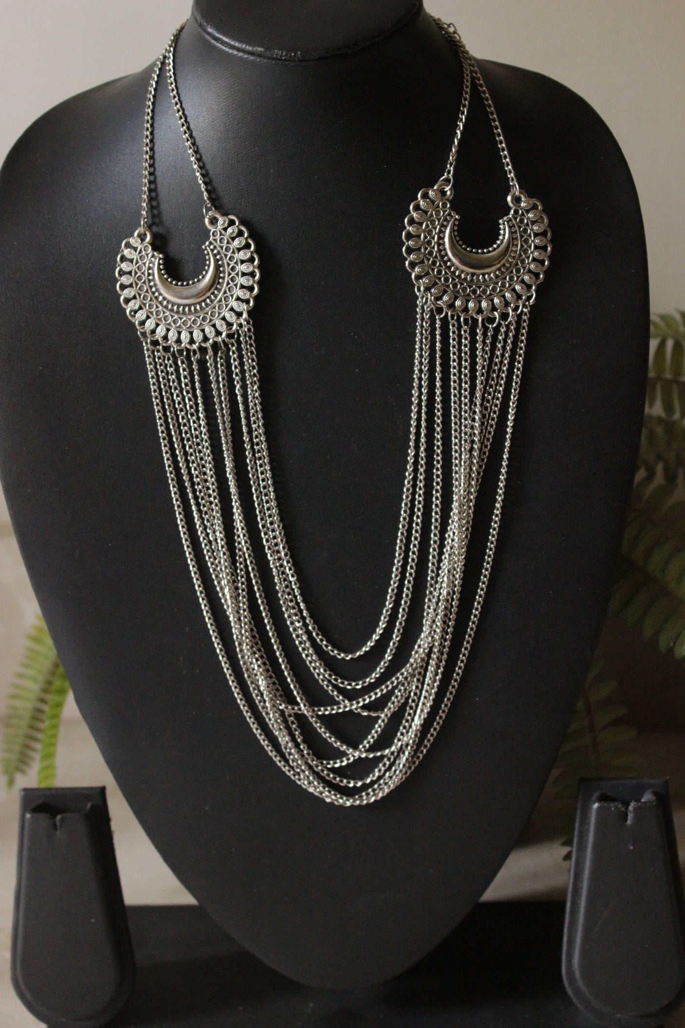 Oxidised Finish Metal Multi-Layer Necklace