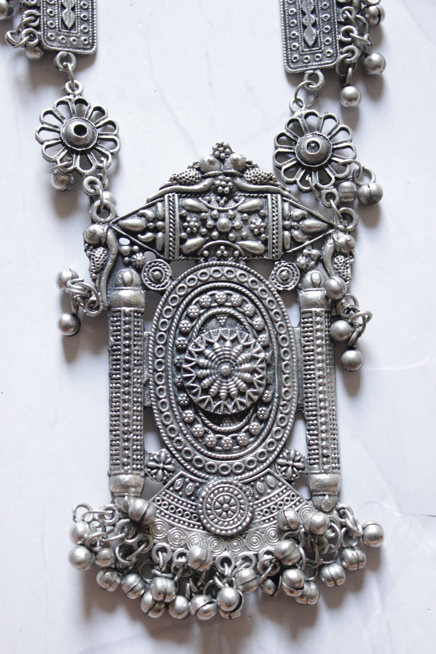 Premium Oxidised Finish Elaborately Detailed Long Necklace Set