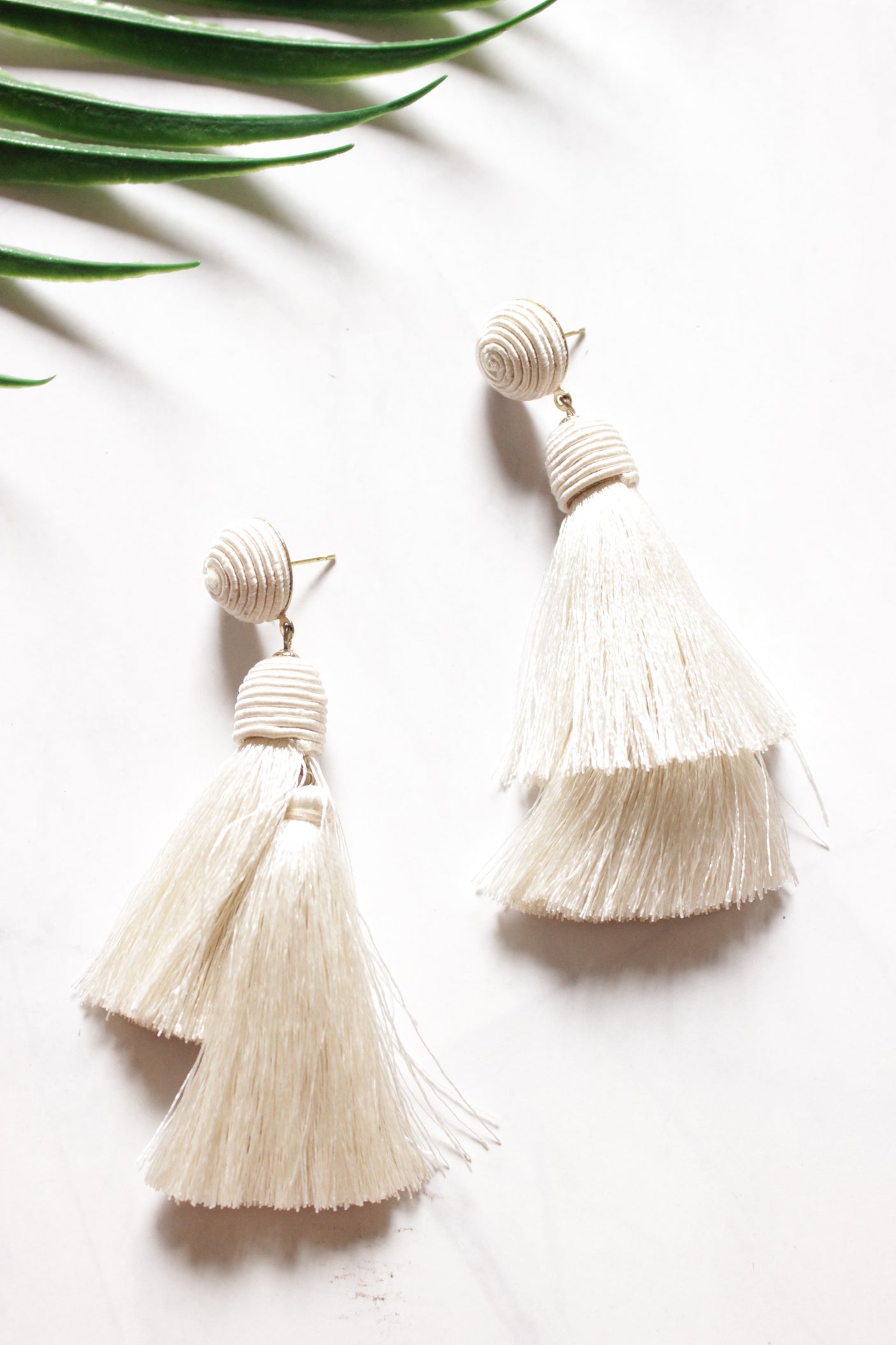 Off-White Pom Poms Handmade Dangler Earrings