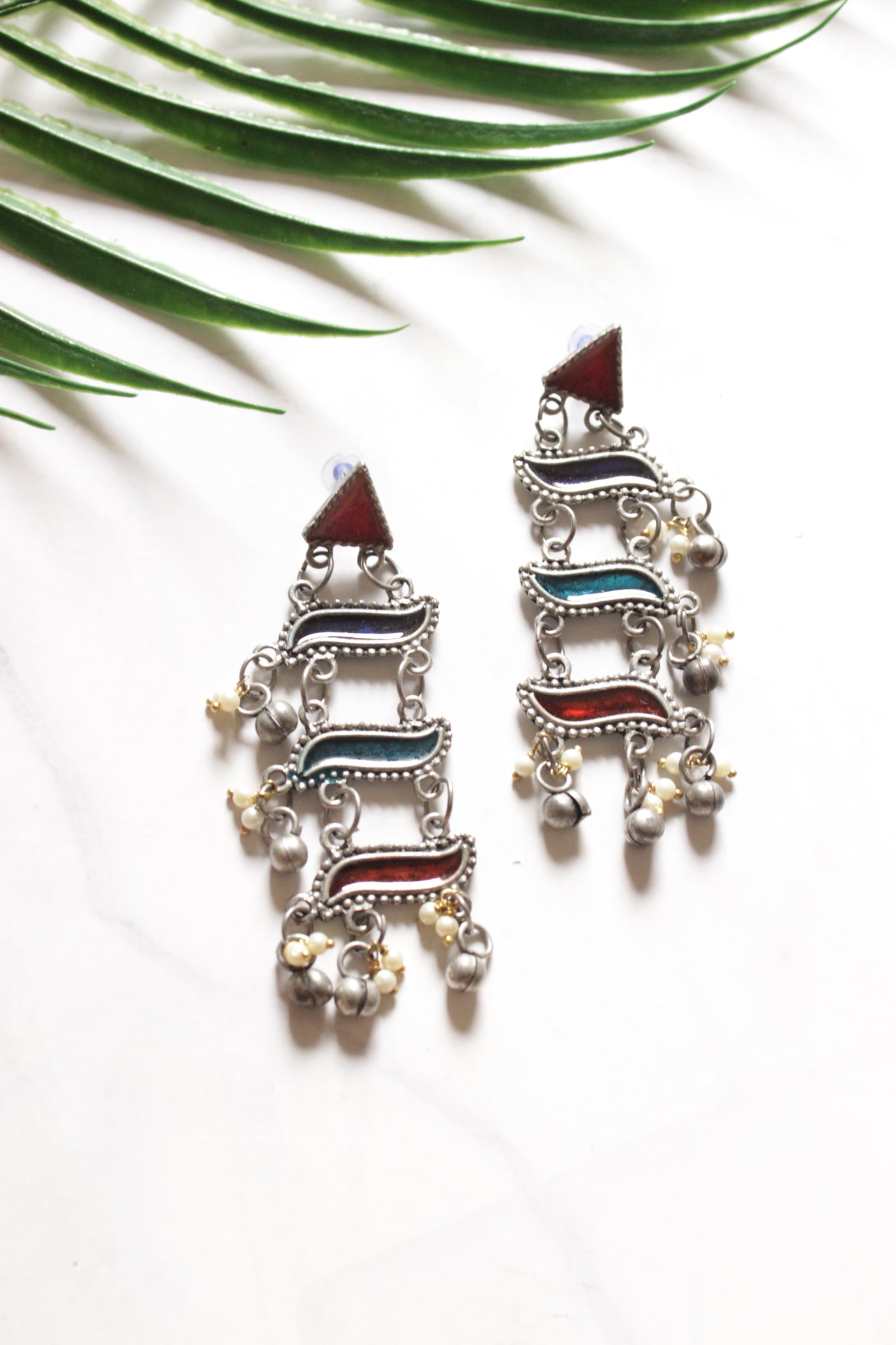 Multi-Color Enamel Painted Oxidised Finish Long Necklace Set