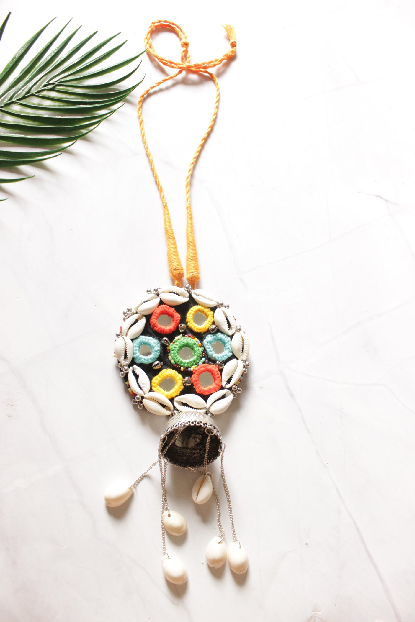 Mirror & Shell Work Hand Embroidered Adjustable Length Necklace
