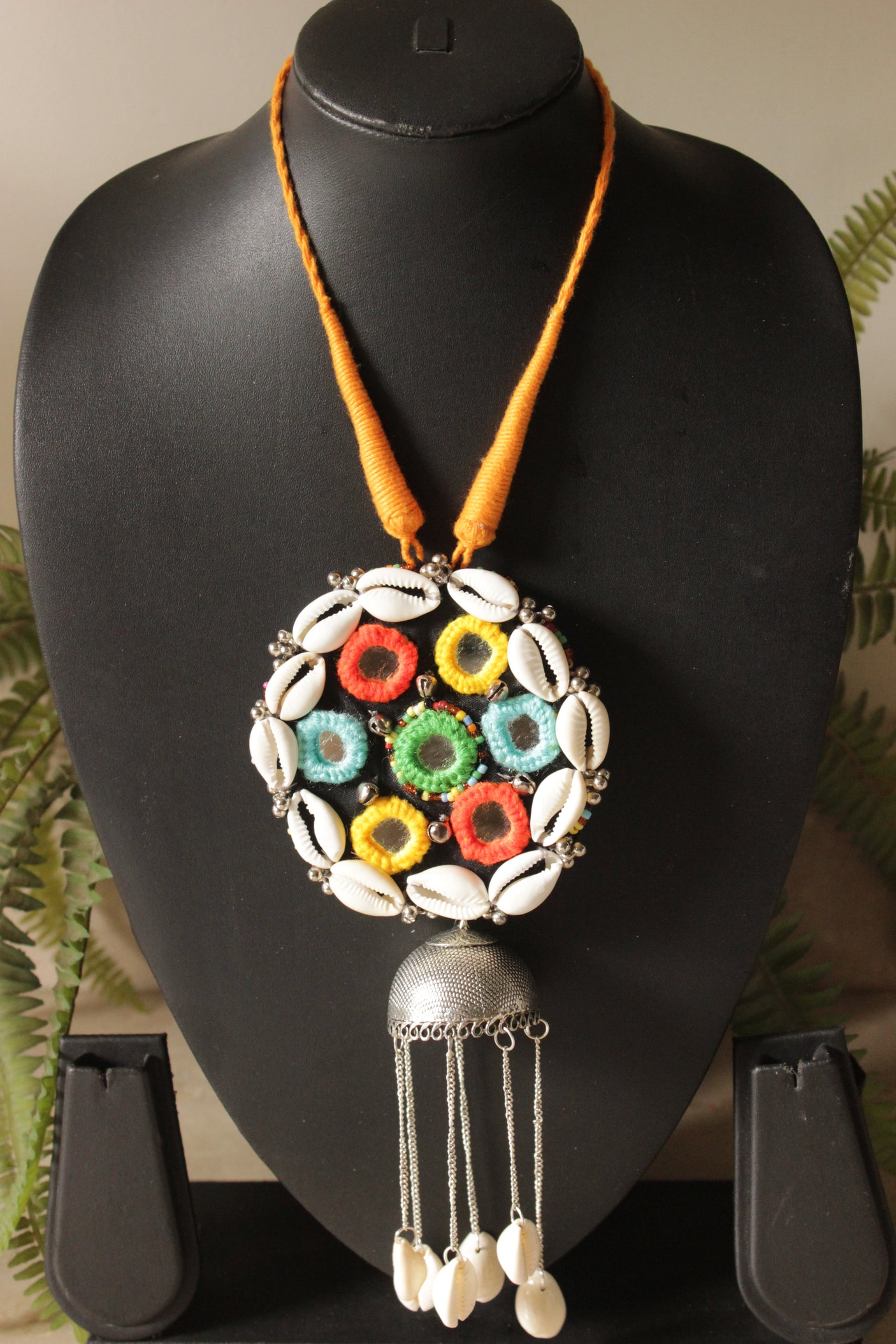 Mirror & Shell Work Hand Embroidered Adjustable Length Necklace