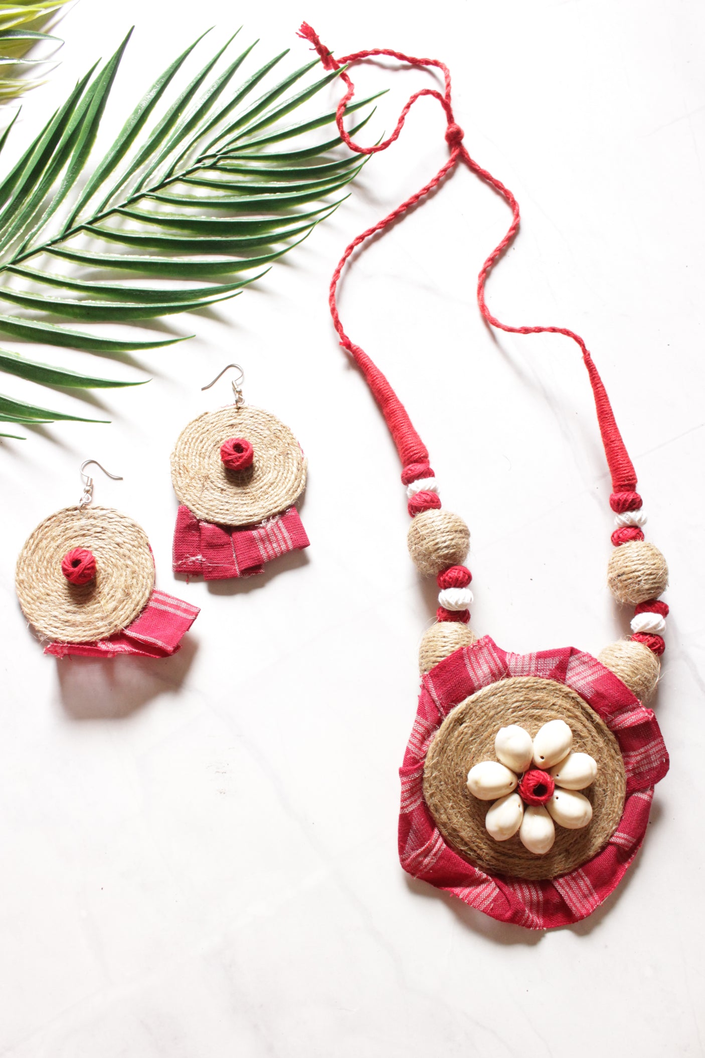 Jute and Fabric Handmade Necklace Set