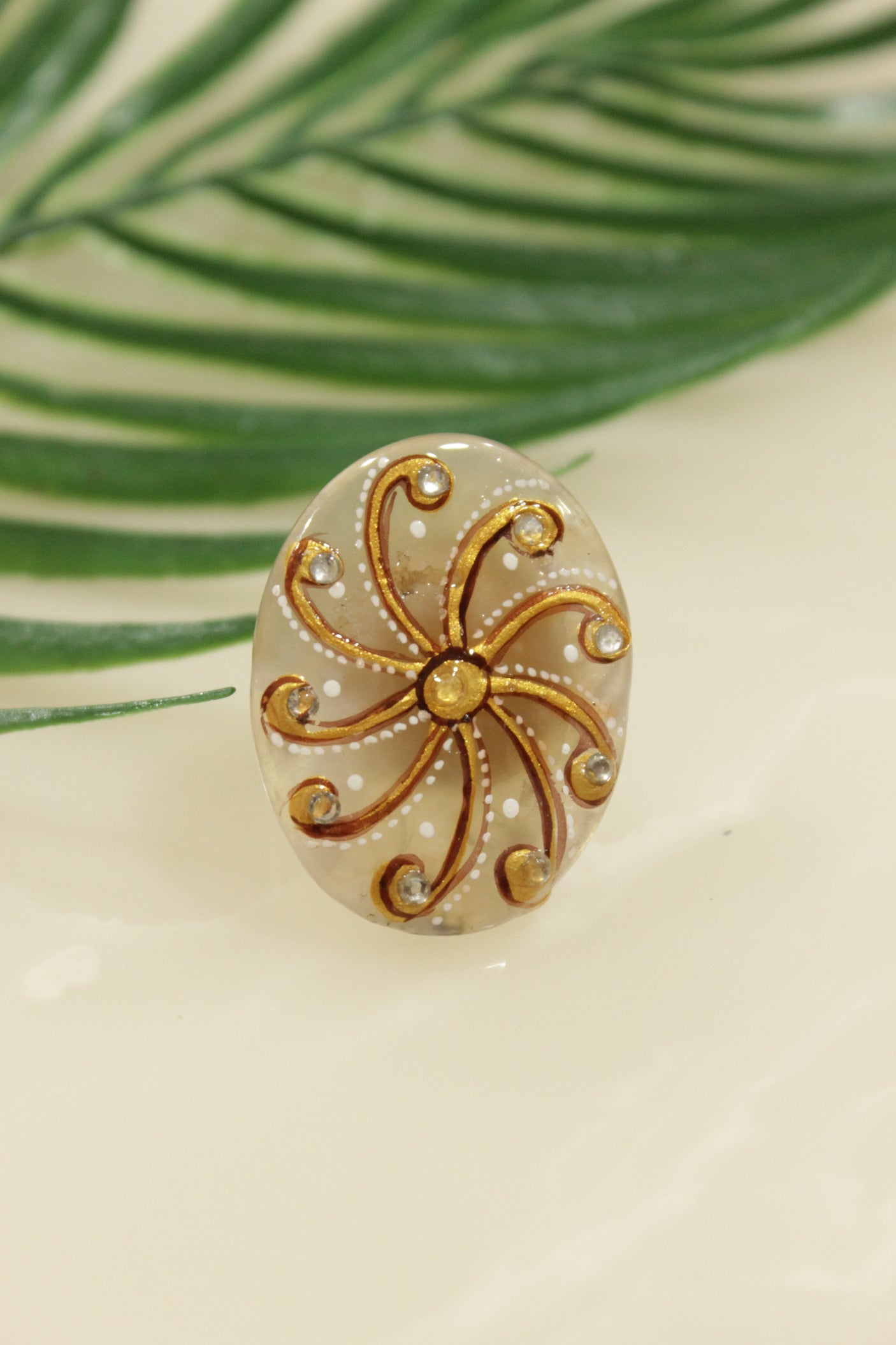 Hand Painted Marble Statement Adjustable Cocktail Ring