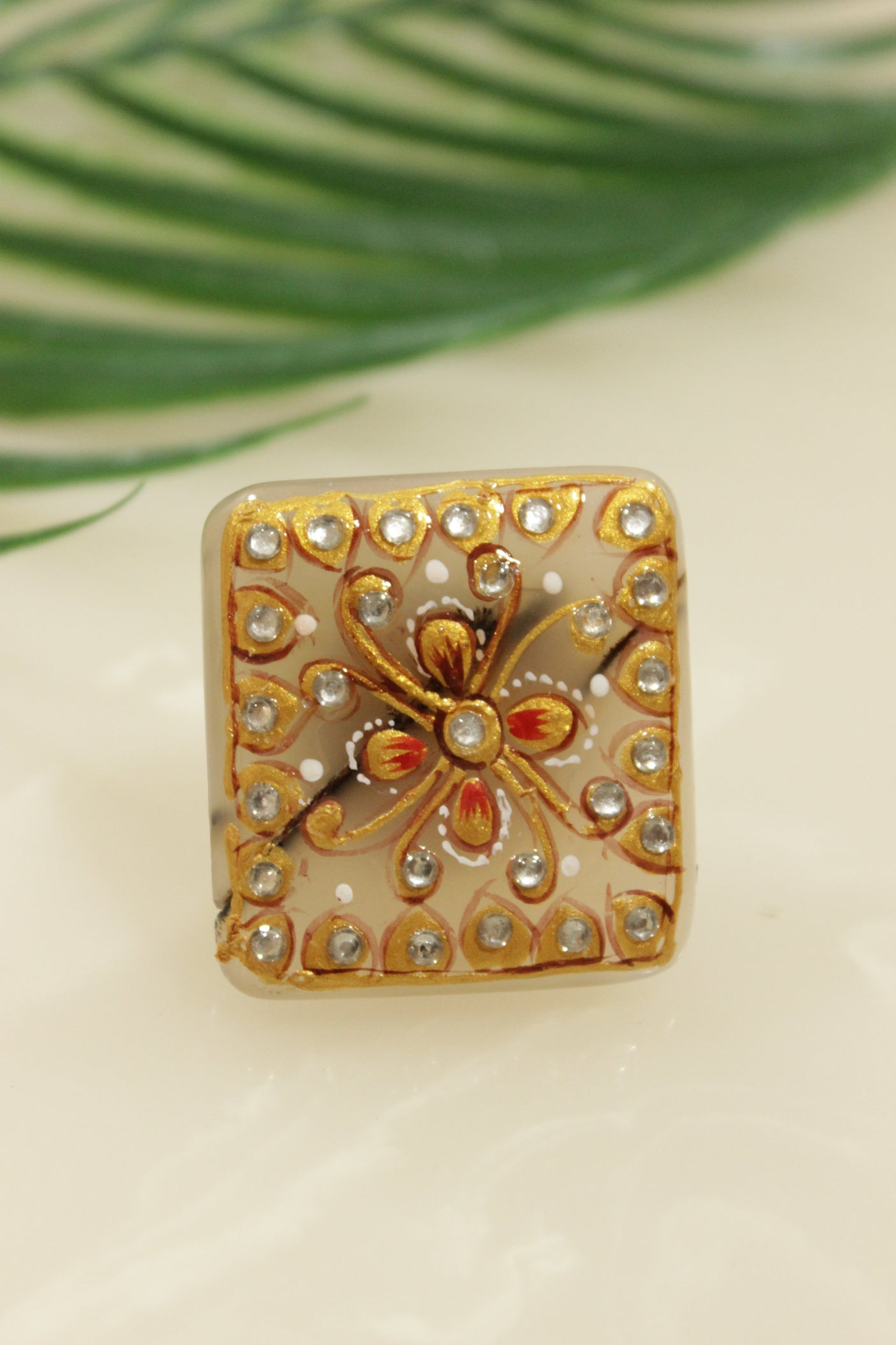 Hand Painted Marble Statement Adjustable Cocktail Ring