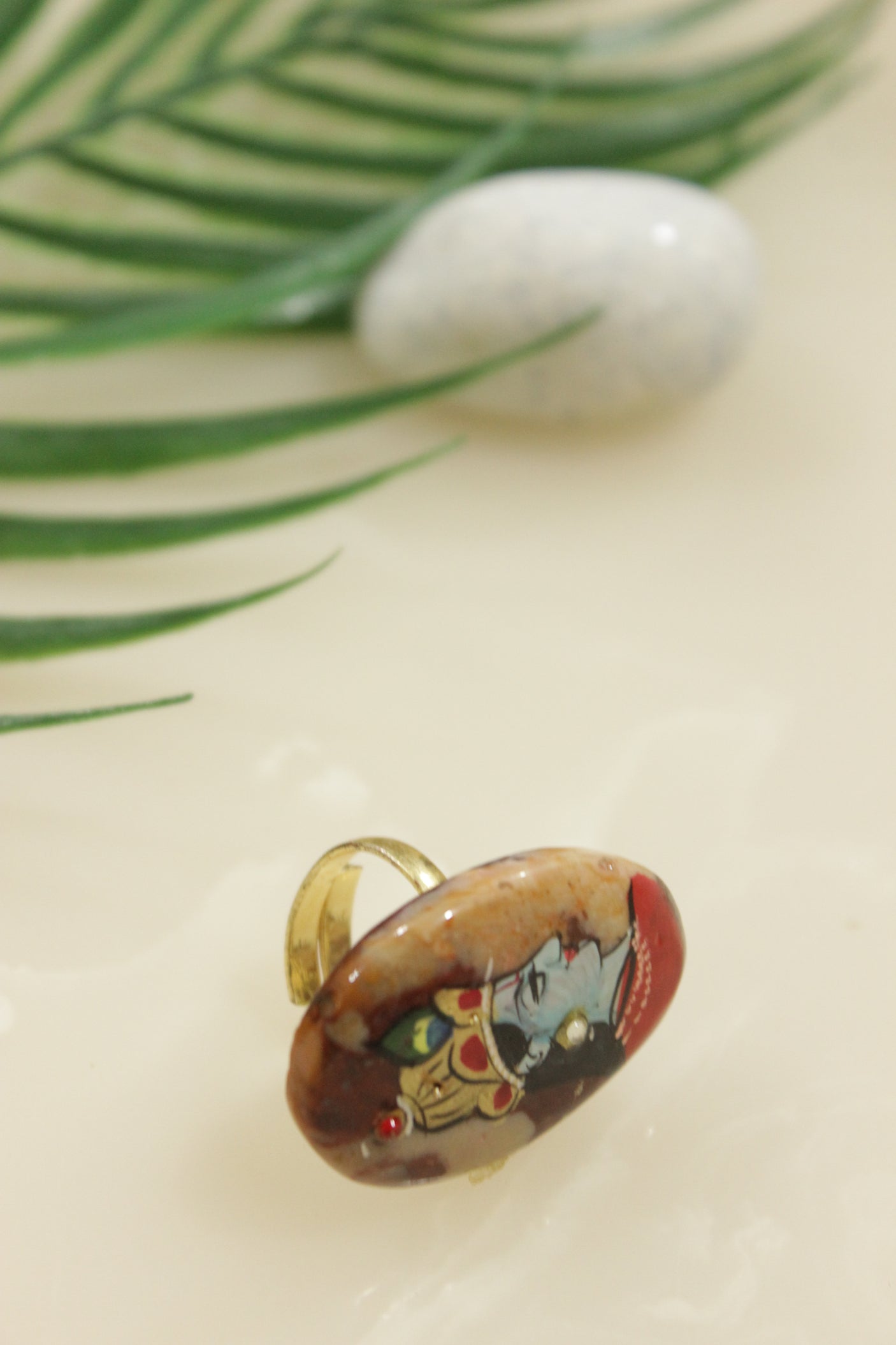 Hand Painted Marble Statement Adjustable Cocktail Ring