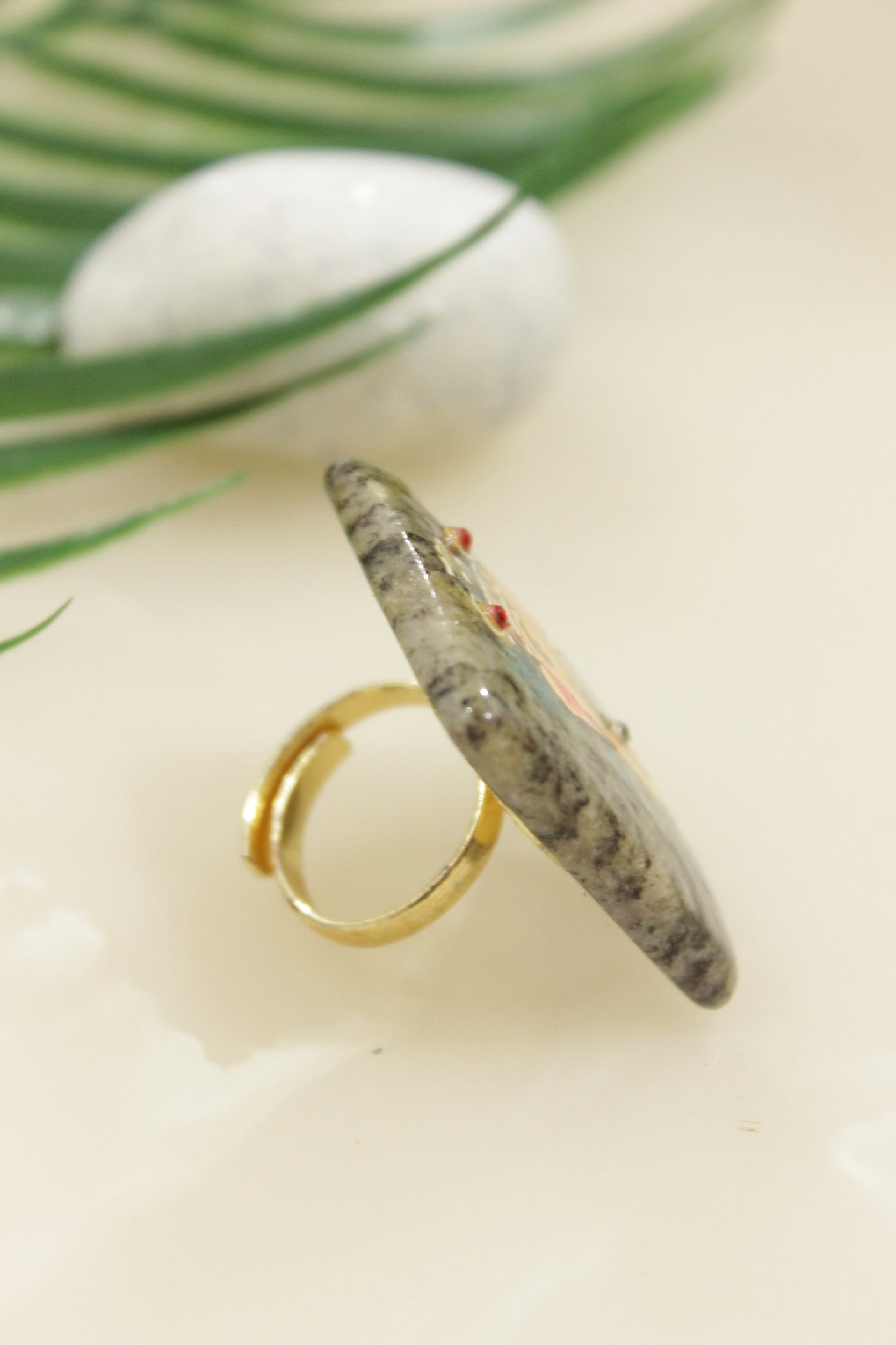 Hand Painted Marble Statement Adjustable Cocktail Ring