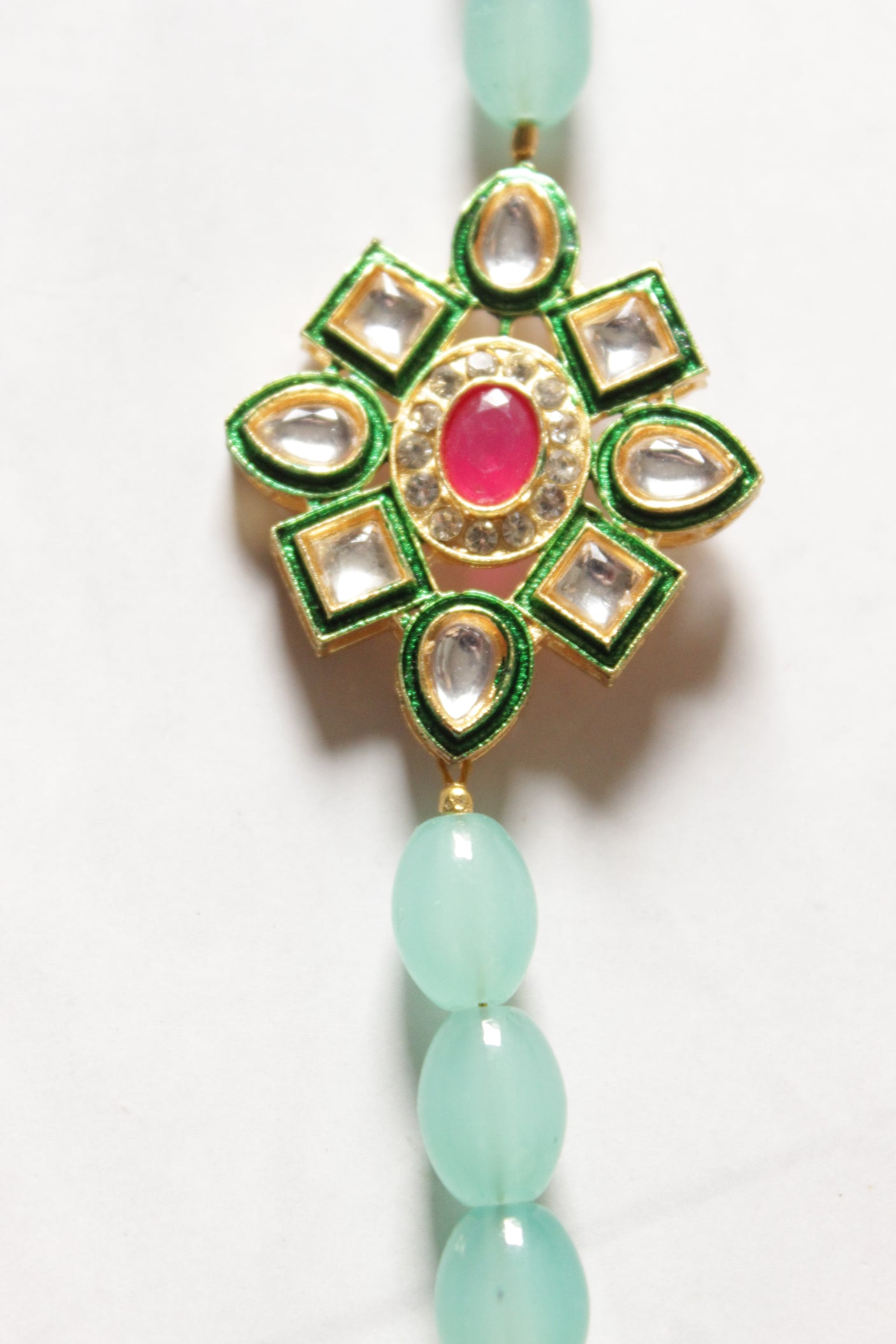 Turquoise Crystal Beads Kundan Embellished Long Necklace